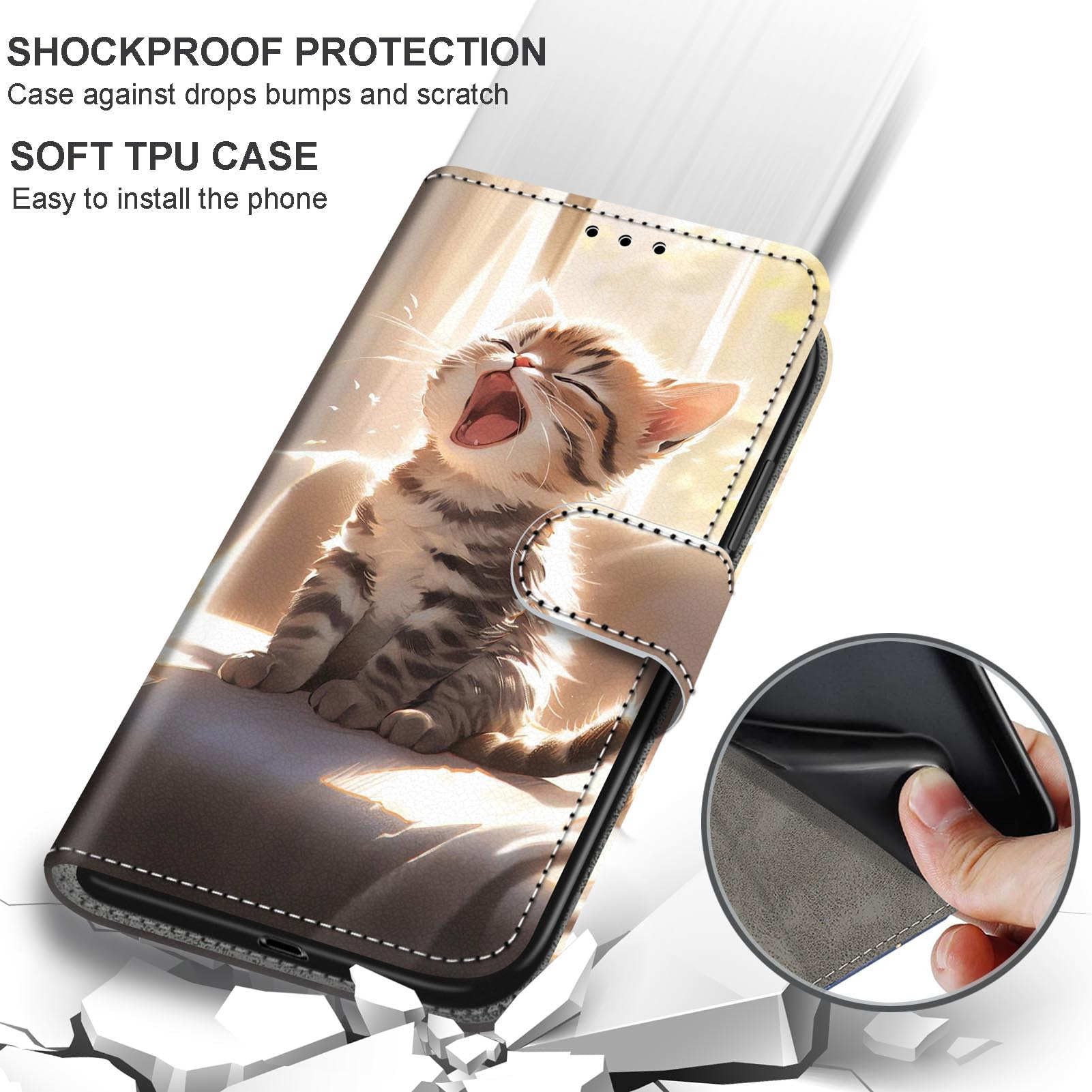 Etui do Samsung Galaxy A22 5G Portfel ze skóry PU Kot | Wysokiej jakości etui z magnetycznej skóry PU, przegródki na karty, funkcja stojaka, etui z klapką do Samsung A22