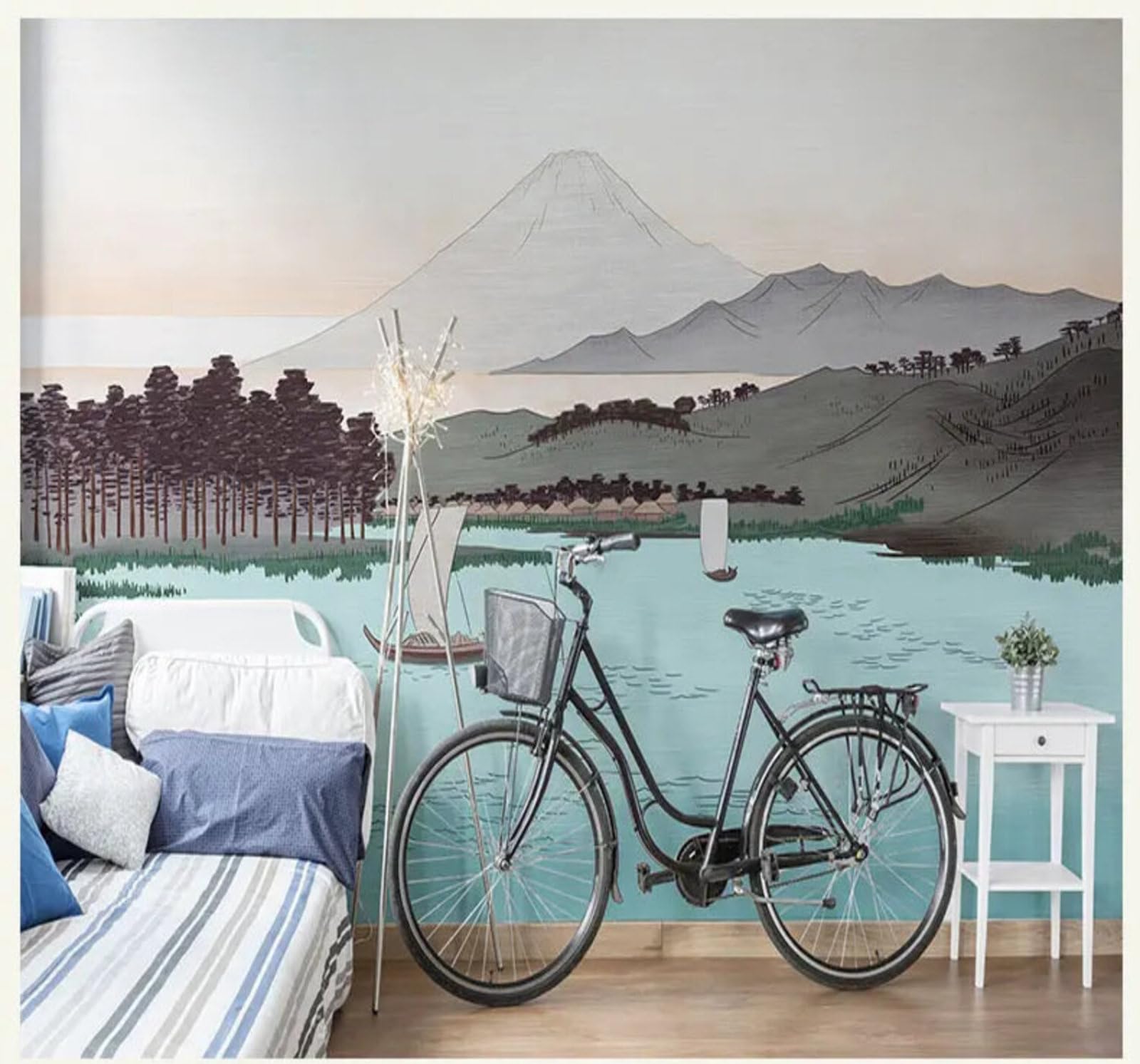 Tzxztt Hand Drawn Cartoon Mountains and Lakes Pattern Modern 3D Wallpaper Premium Textured Silk Neutral Tones Material Ideal for Living Room Bedroom-430cm×300cm