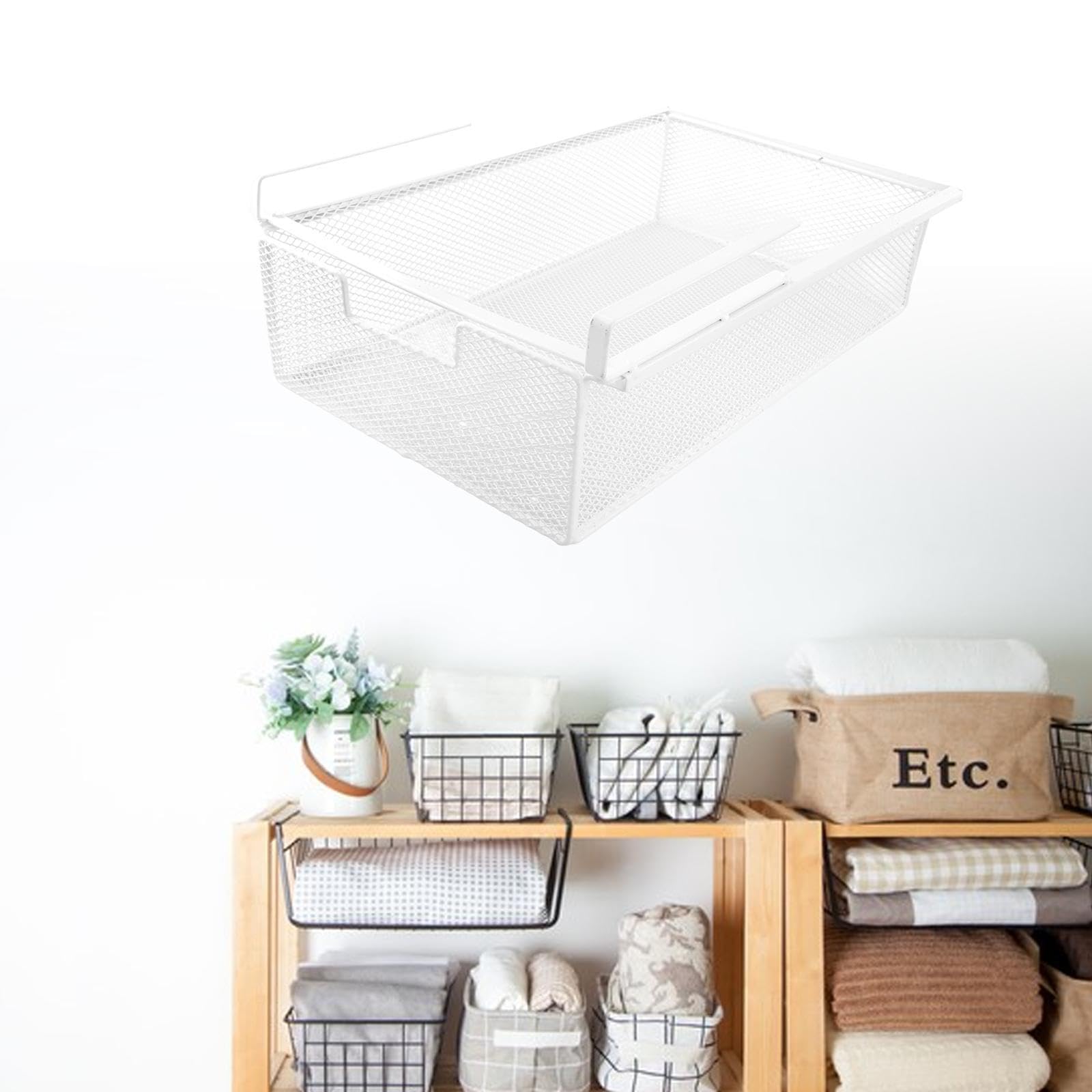 Tiroir Sous Le Bureau, Organiseur de Tiroir Sous Le Bureau, Panier Métallique Coulissant, Boîte à Tiroirs Cachée, Boîte de Rangement pour Sous-Vêtements, Tiroir Suspendu, Organisateur de Bureau, Blanc