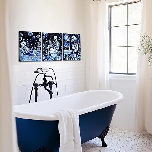 Miniatura 2 de FuShvre Decoración de esqueleto para baño, cuadros artísticos de pared de esqueleto Moody para baño, pintura gótica para decoración del hogar,