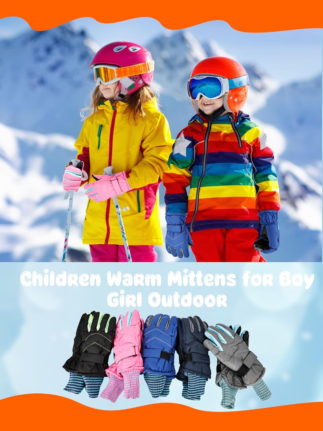 5 Pairs Kids Winter Snow Gloves Waterproof Ski Gloves Warm Windproof Glove for Boys Girls Skiing Skating Outdoor - Image 4