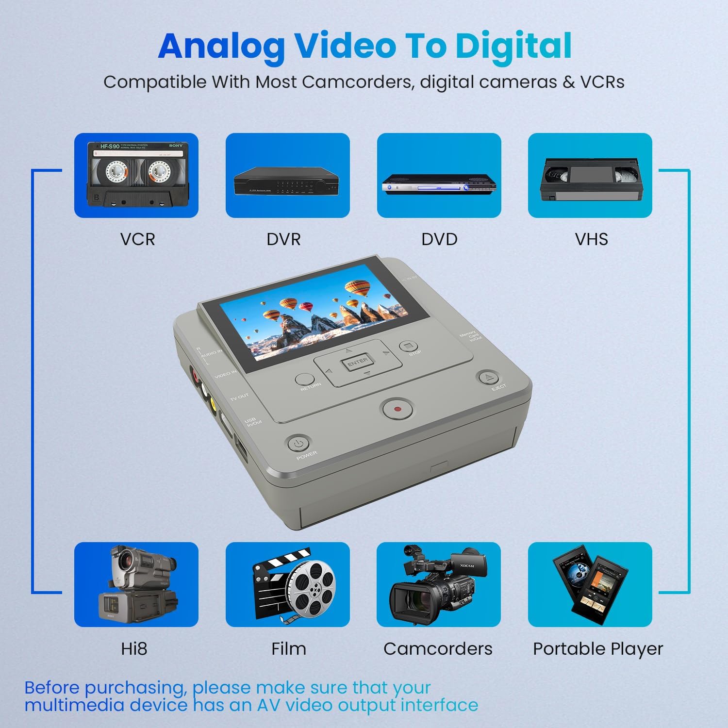 Gravador VHS para DVD, TV para dispositivo USB ou cartão SD ou