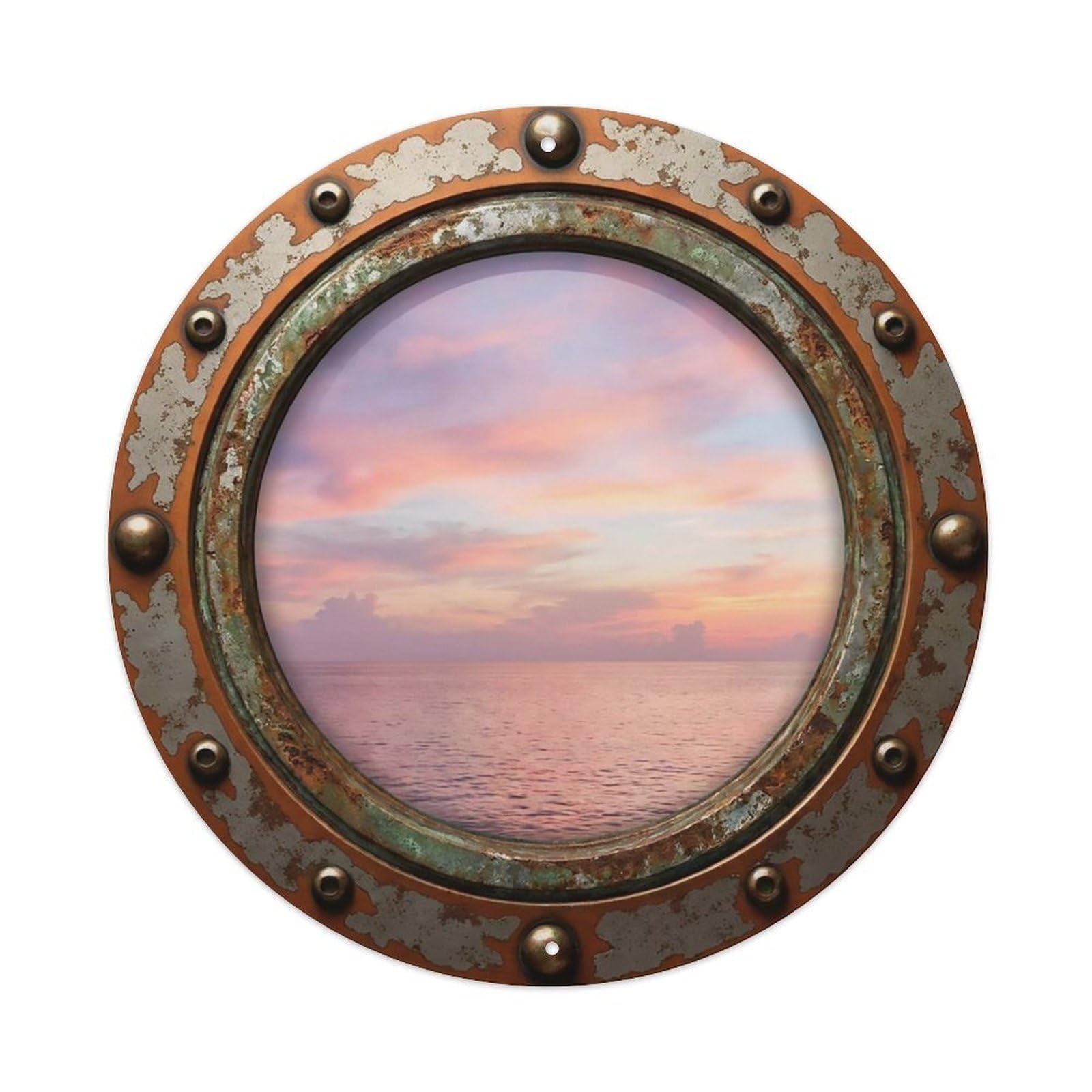 Vintage Porthole Rose Sunset Nautical Window View Metal Tin Sign