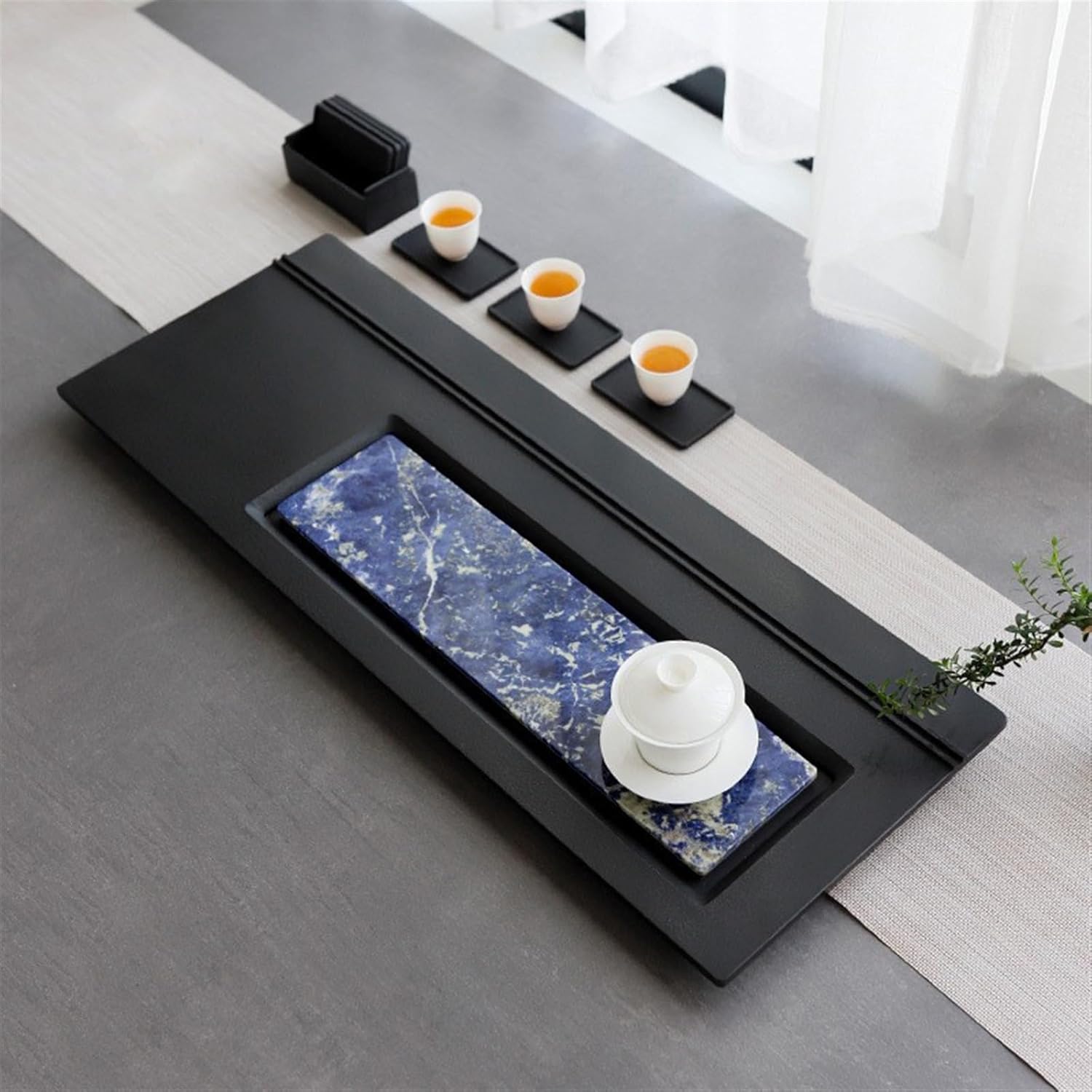 CHICKEN Tea Set Tea Tray Blue Ebonite Tea Tray for Home Use Modern Natural Tea Table High-Grade Large Drainage Tea Sea Tea Room Tray