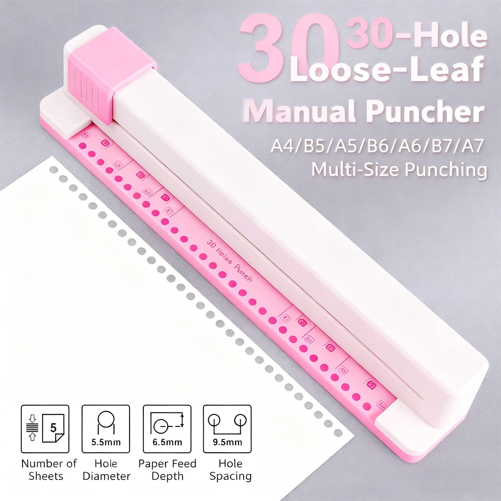 30 fori di carta perforatrice portatile portatile per fori sfoglia carte per artigianato scrapbooking cancelleria strumento manuale