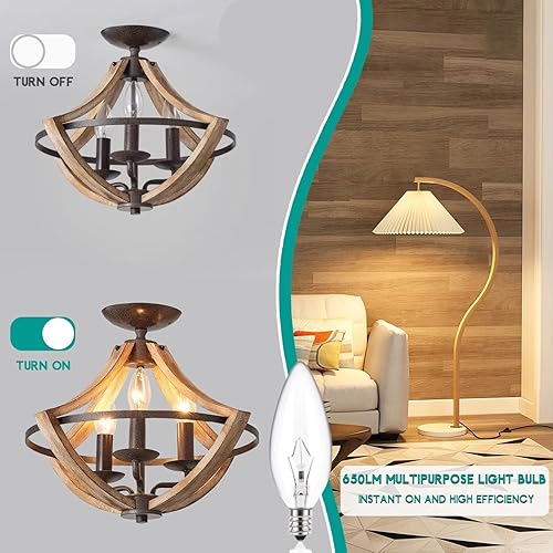 Miniatura 7 de Bombillas incandescentes E12 de 60 W, bombillas de araña para ventilador de techo, tocador, exteriores, blanco cálido 2500K, 500 lúmenes regulables