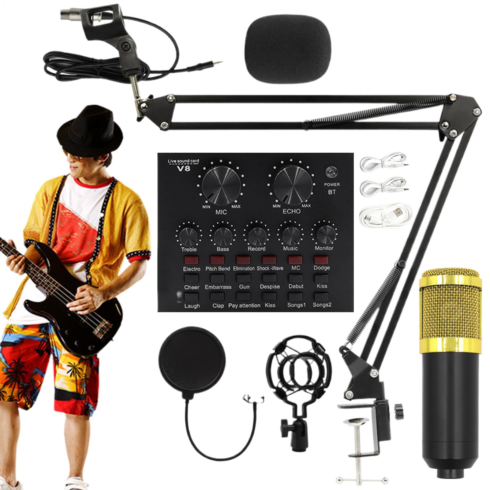 Set microfoni a condensatore Facile da Usare, Scheda Audio, Kit Audio, | Plug And Play Per Registrazione In Studio, Video Live, Podcast, Cantanti, Doppiatori