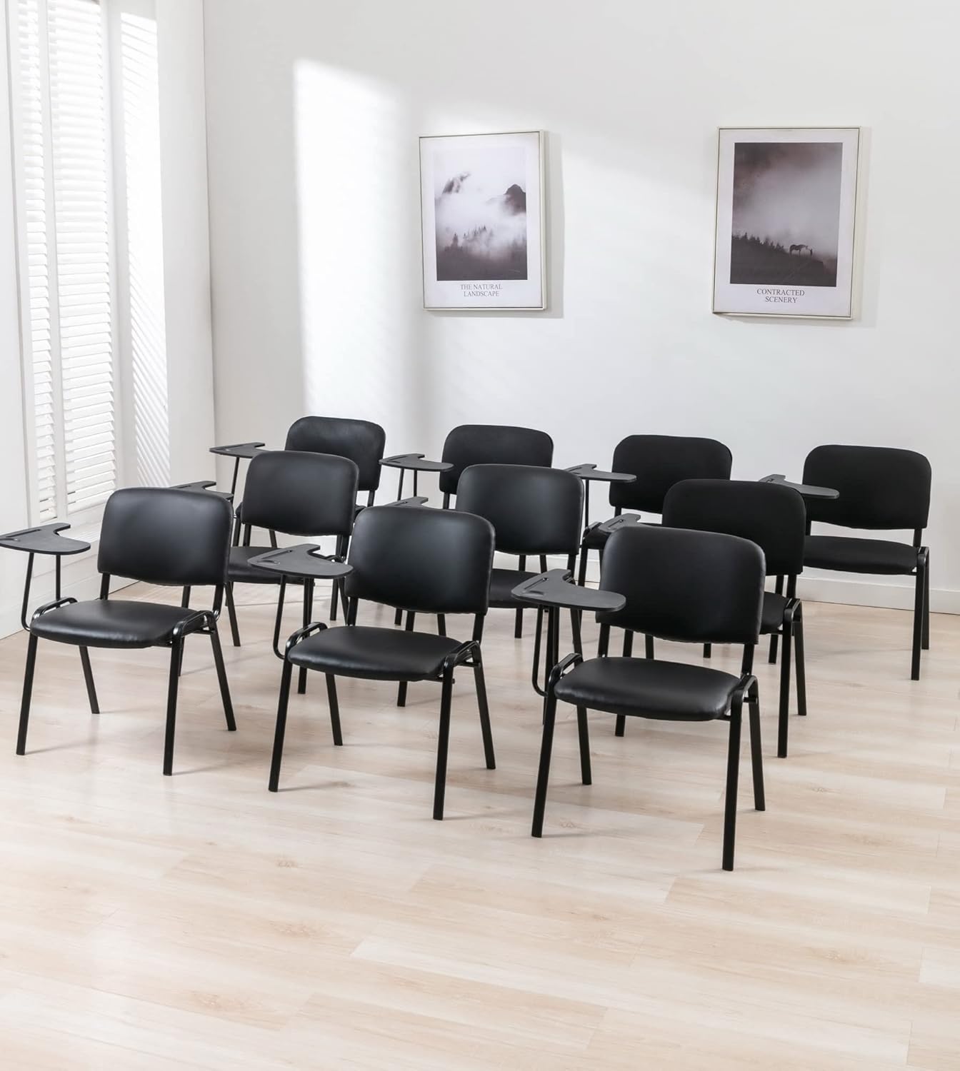 Vinyl Leather Reception Chairs with Desk Attached, Black Stackable Waiting Room Chairs, Black Classroom Chair for Student/Office/Conference Room/Meeting/Church, 5-Packs