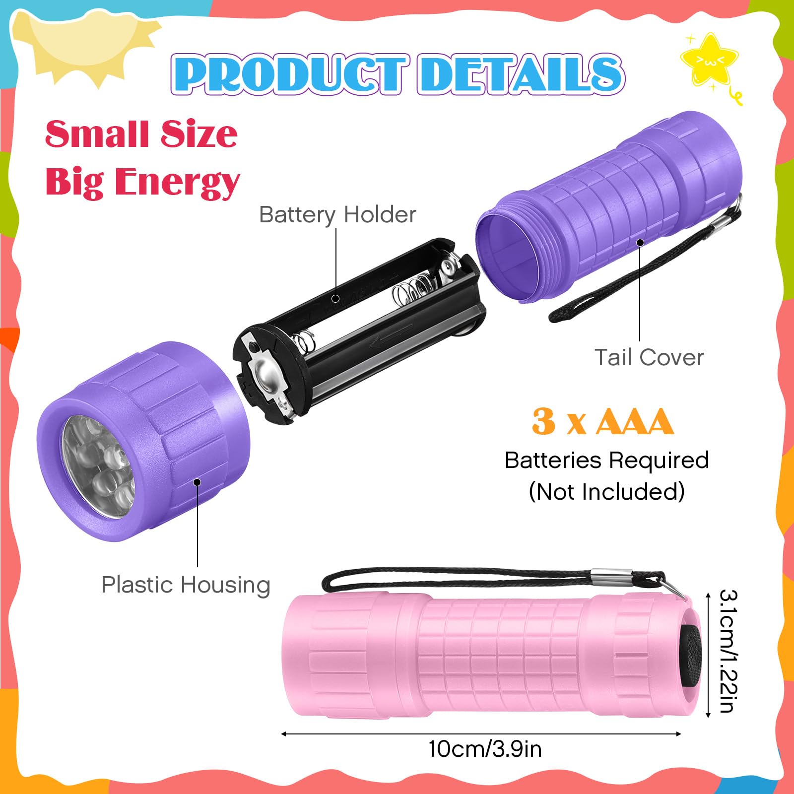 Tujoe 6 Pack Mini Flashlights Bulk For Kids, Small