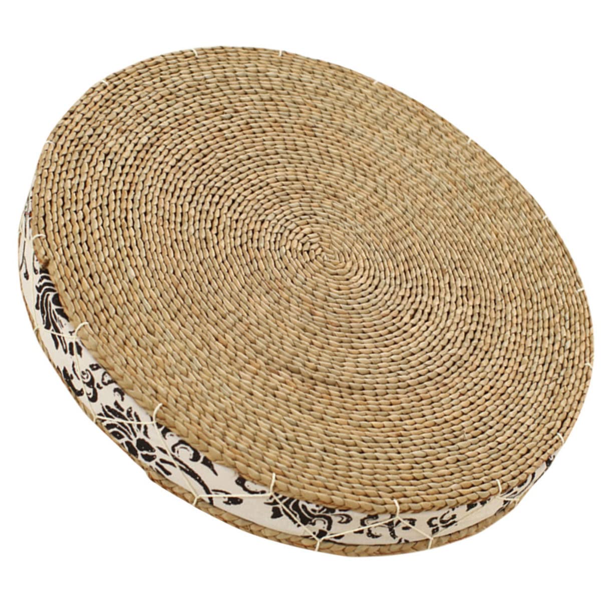Coussin de sol rond 40cm paille pour assise de yoga, méditation et pouf de décoration
