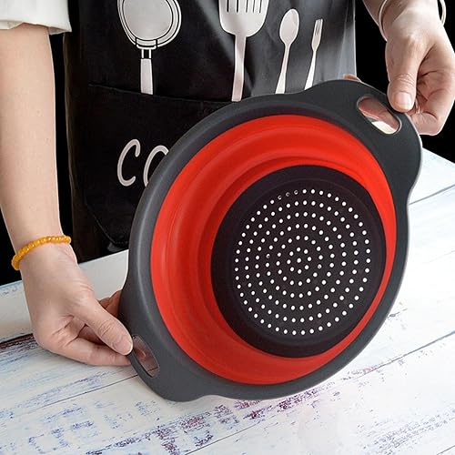 Miniatura 13 de Colador plegable, juego de 2 coladores plegables, cocina que ahorra espacio, colador plegable de silicona de grado alimenticio con mango (azul)
