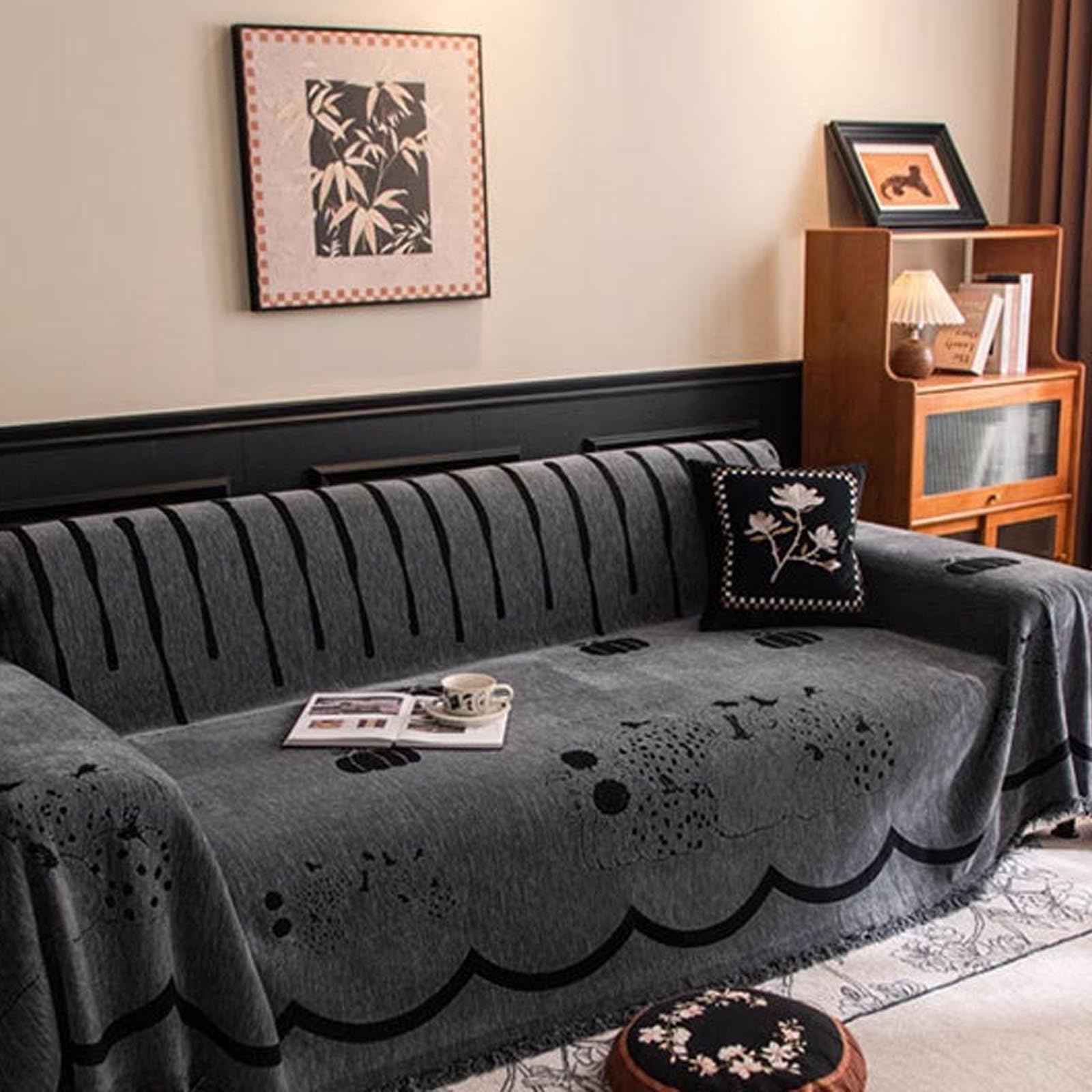 Housses de coussins de canapé modulables en chenille grise lavable pour grand canapé