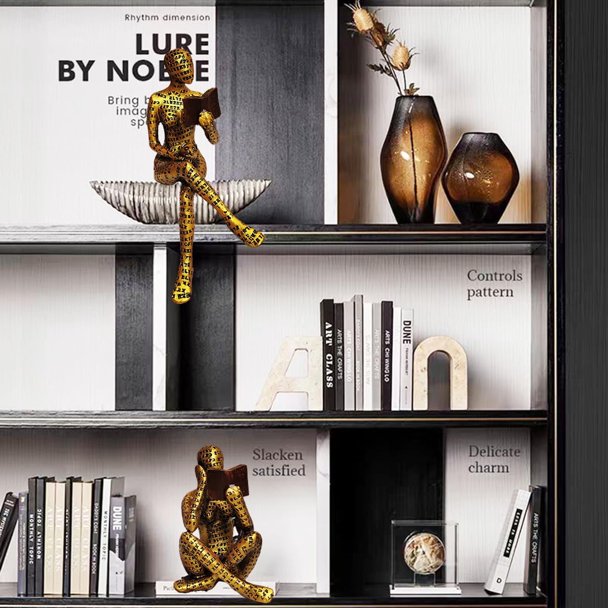 PIGPIGFLY Bookworm,Bookshelf Decor,Reading Woman Statue,Decoration Living Room,Office Decor,Home Store Decoration,Modern Living Room Ornaments - Image 4