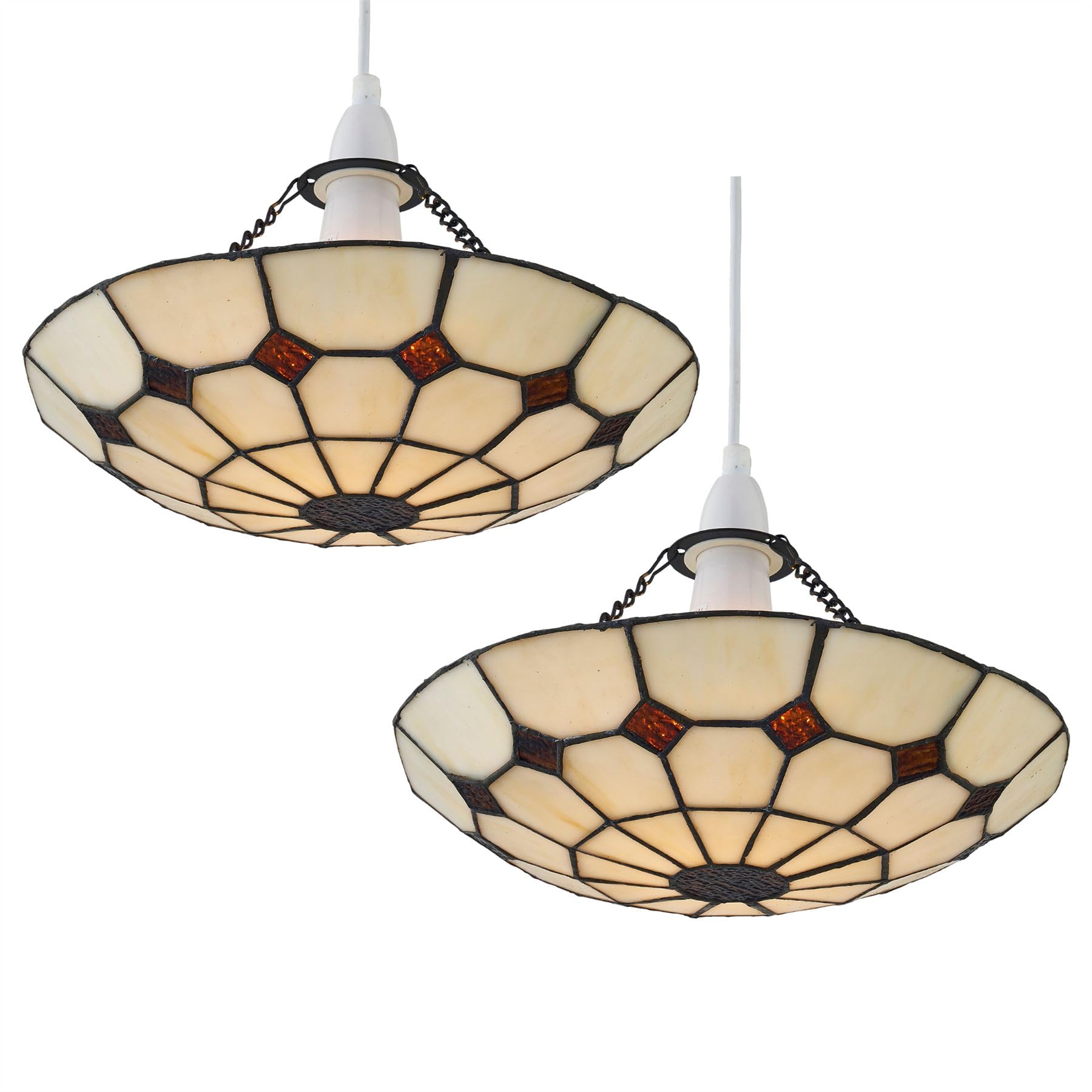 Firstchoicelighting Multi Coloured Set Of 2 Torbay - Tiffany Cream Uplight Easy Fit Pendant Shades