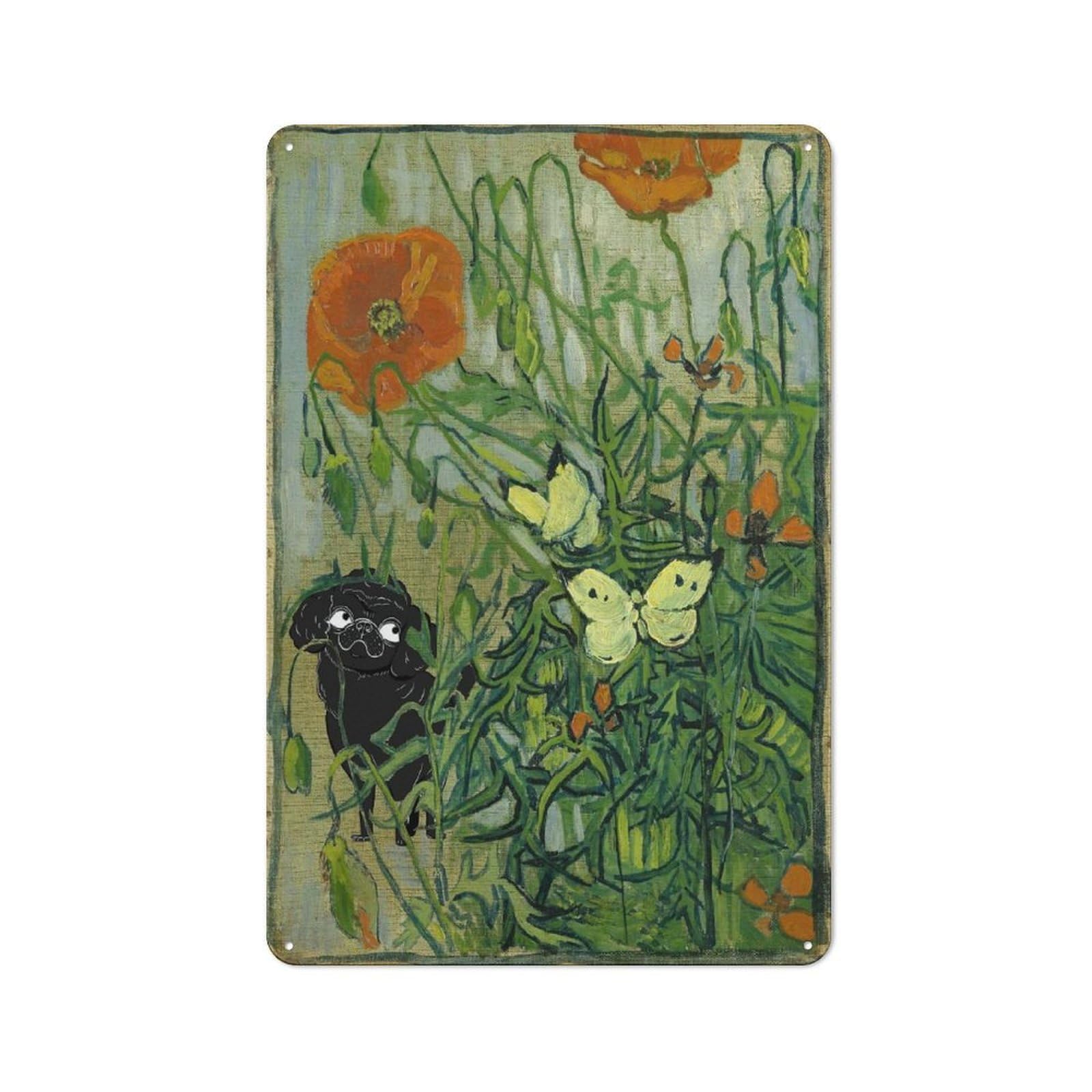 Junmoney Style-23 Garage Style Metal Wall Sign 30X20cm Featuring Van Gogh Poodle Butterfly Poppy Art, Shed Wall Plaque For Tool Room, Garage, Studio Or Home Bar