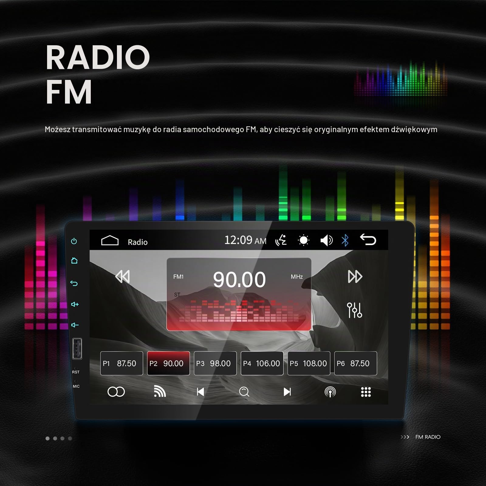 1 DIN radio samochodowe Bluetooth ekran dotykowy 9 cali stereo samochód ekran Double Din radio obsługuje FM, USB, EQ, lusterko do telefonu, z tylną kamerą