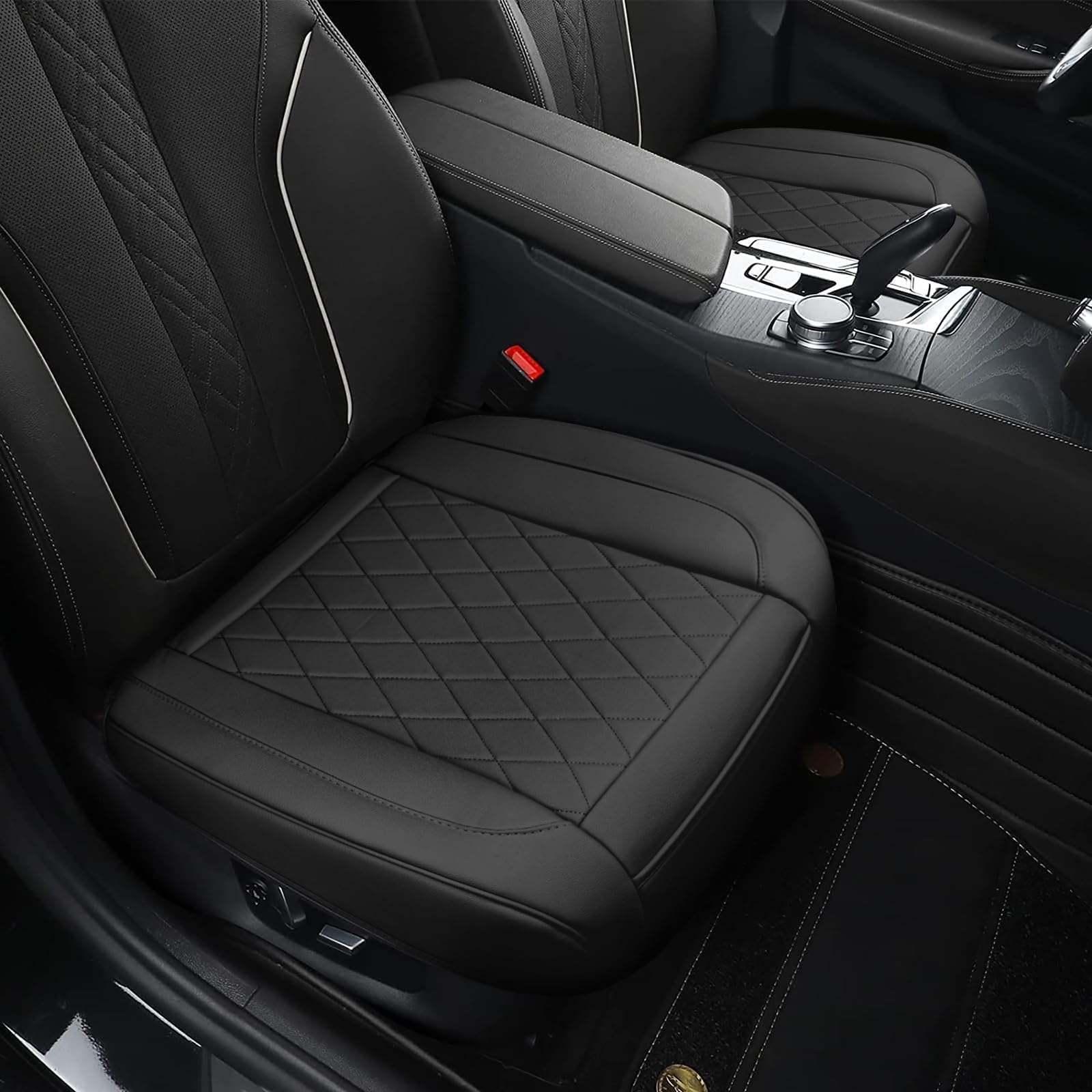 TTMiku 2-Pack Leather Front Car Seat Cover Bottom Black, Luxury Faux Leather Pair Bottom Car Seat Cover Seat Cushion Cover Front Seats Only, Anti-Slip, Waterproof, Fits 95% Vehicles