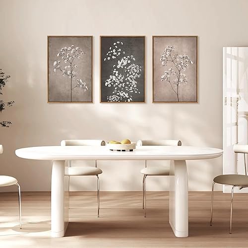 Miniatura 5 de FWIEXA Arte de pared en lienzo neutro de 3 piezas para dormitorio, sala de estar, juego de impresiones botánicas enmarcadas de 16 x 24 pulgadas,