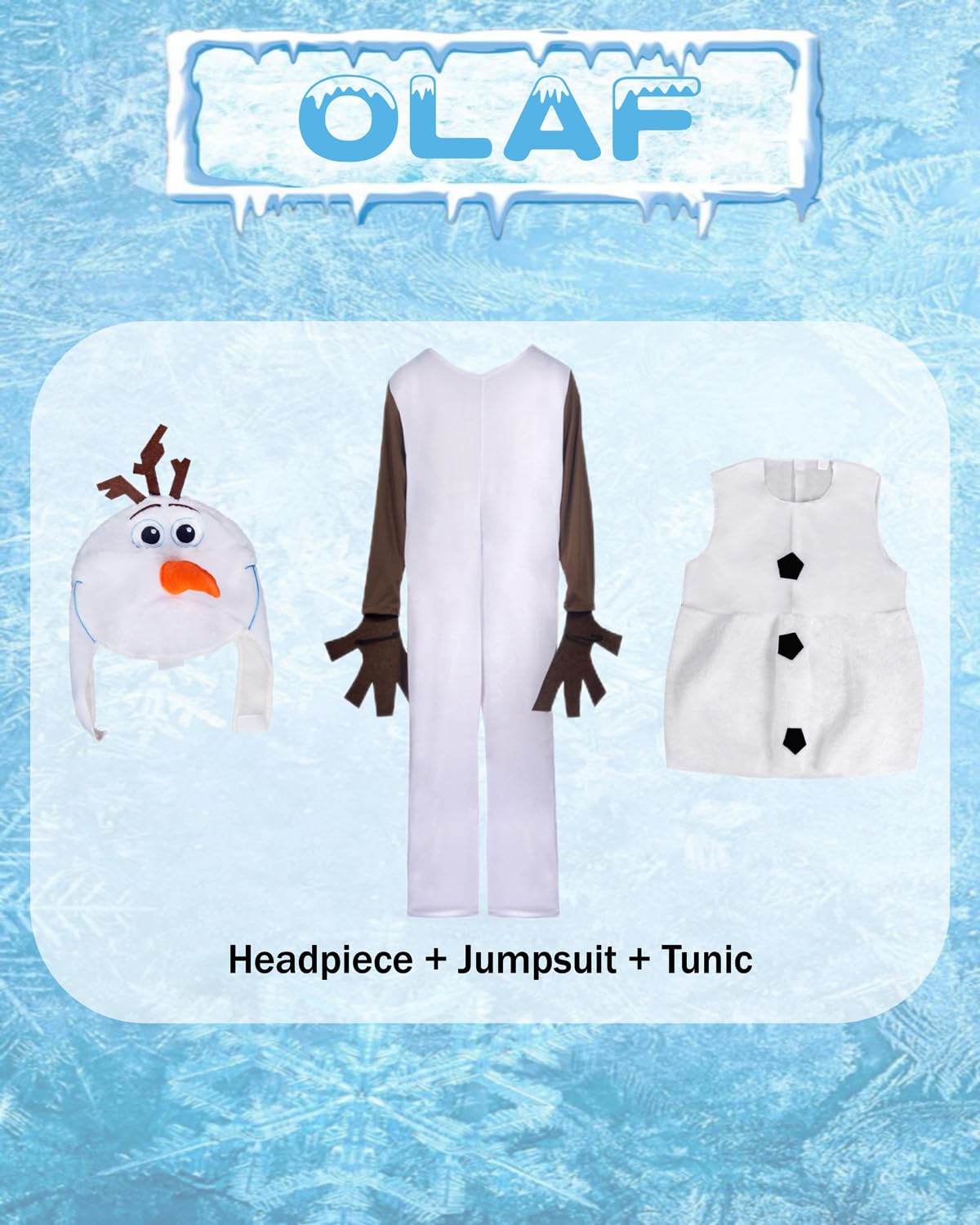 Koongso Snowman Olaf Costume, Snowman Role Play Jumpsuit with Headpiece Tunic - Image 2