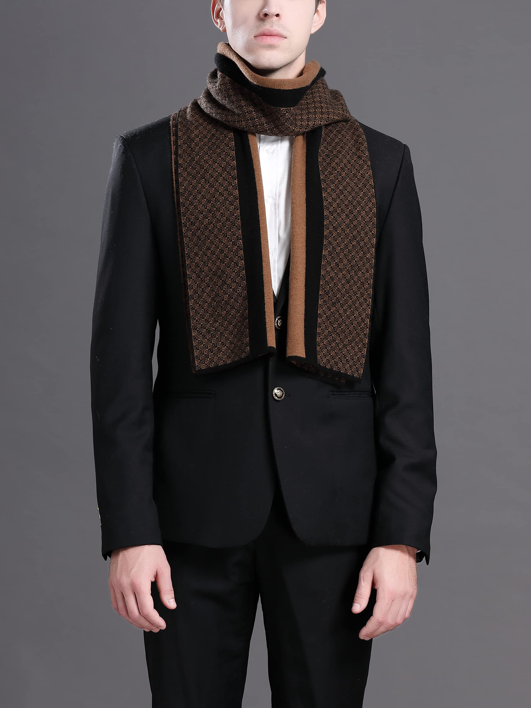 Jesień zima 6% wełna szal męski dziergany szal z dzianiny szal wełniany szal dla mężczyzn modny szykowny casualowy biznesowy 180 × 30 cm mały w kratkę