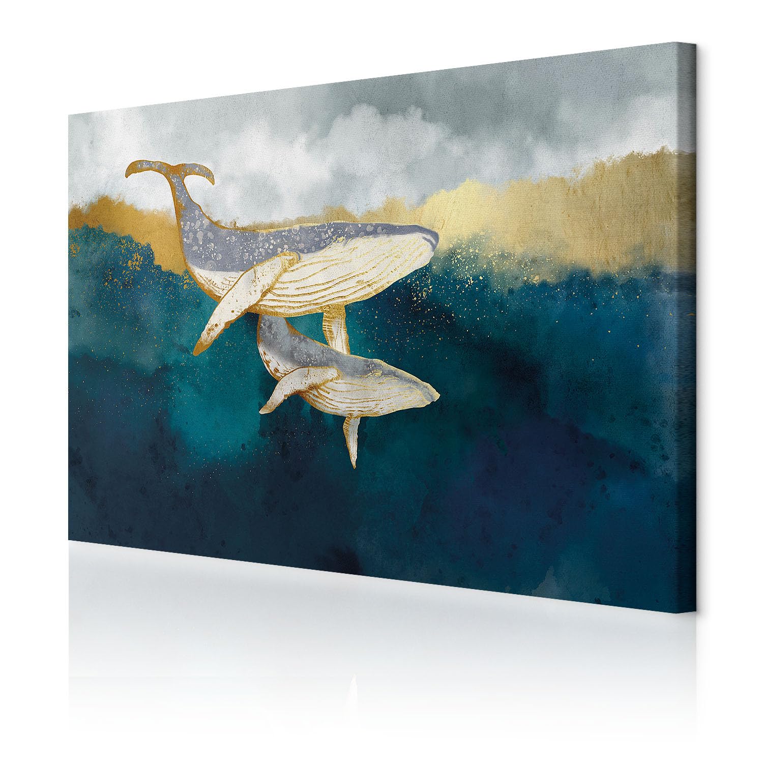 decomonkey | Canvas Print Animals | 23.6" x 15.7" / 60x40 cm | Wall Art | Wall Picture | Non-Woven Canvas | Photo 1 piece | Whales Underwater Heaven Sea Image Decoration Print Decor | Blue
