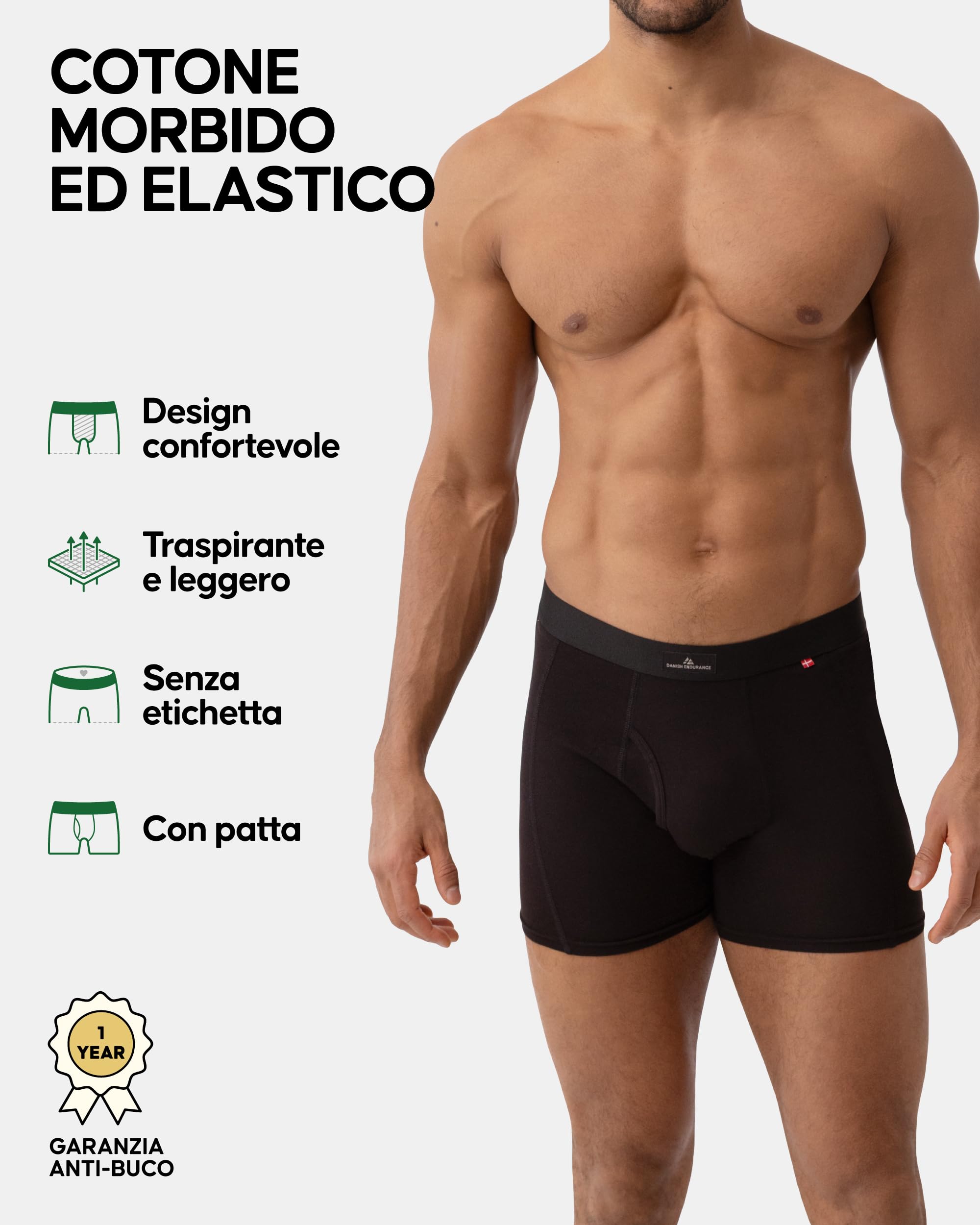DANISH ENDURANCE Boxer Uomo Cotone Elasticizzato, Boxer a Pantaloncino Comodi e Traspiranti, Cuciture Piatte, con o Senza Patta Frontale, 3 o 10 Paia