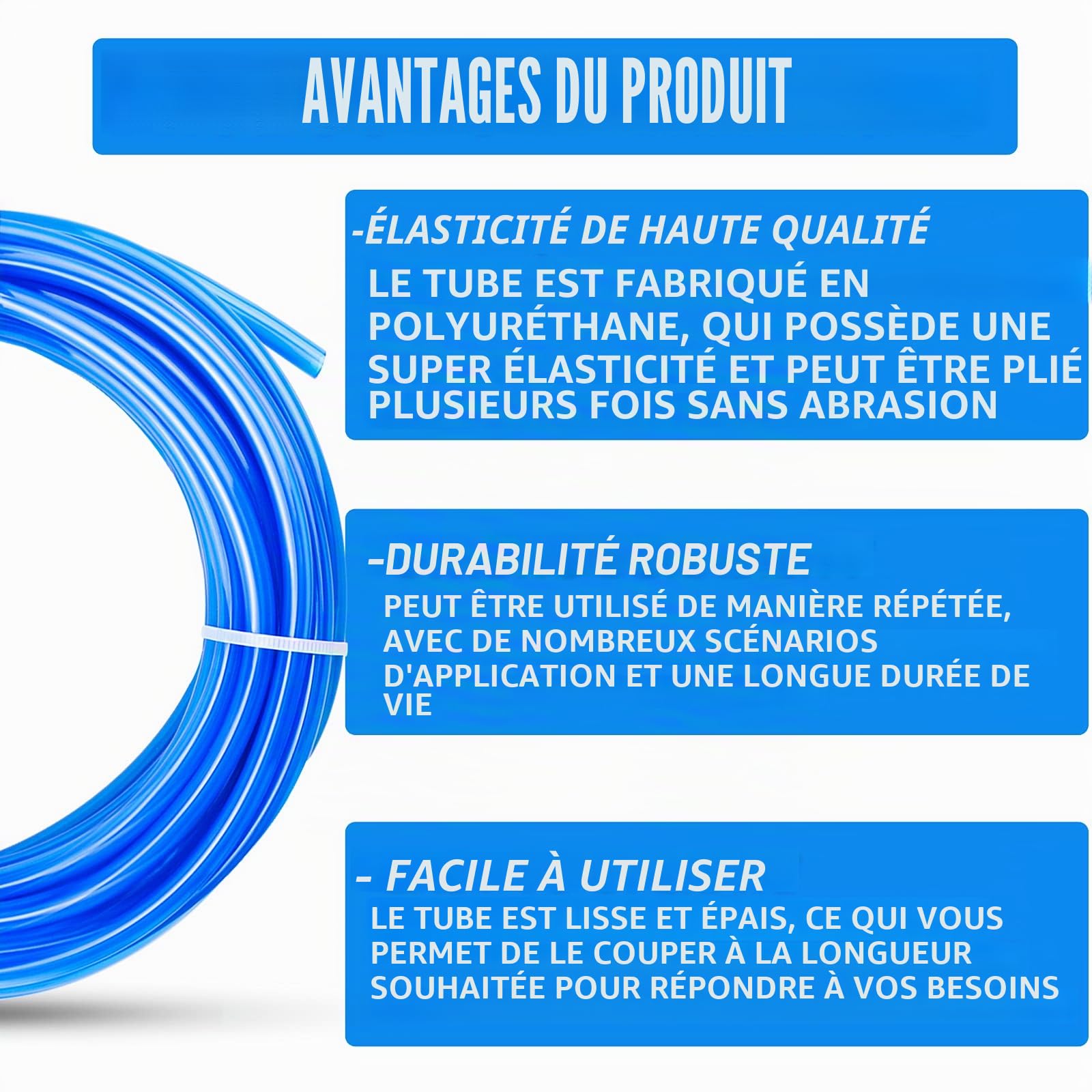 Kit de tube de tuyau d'air en polyuréthane bleu 10M PU, 8 mm OD x 5 mm ID avec 14 kits de connecteur