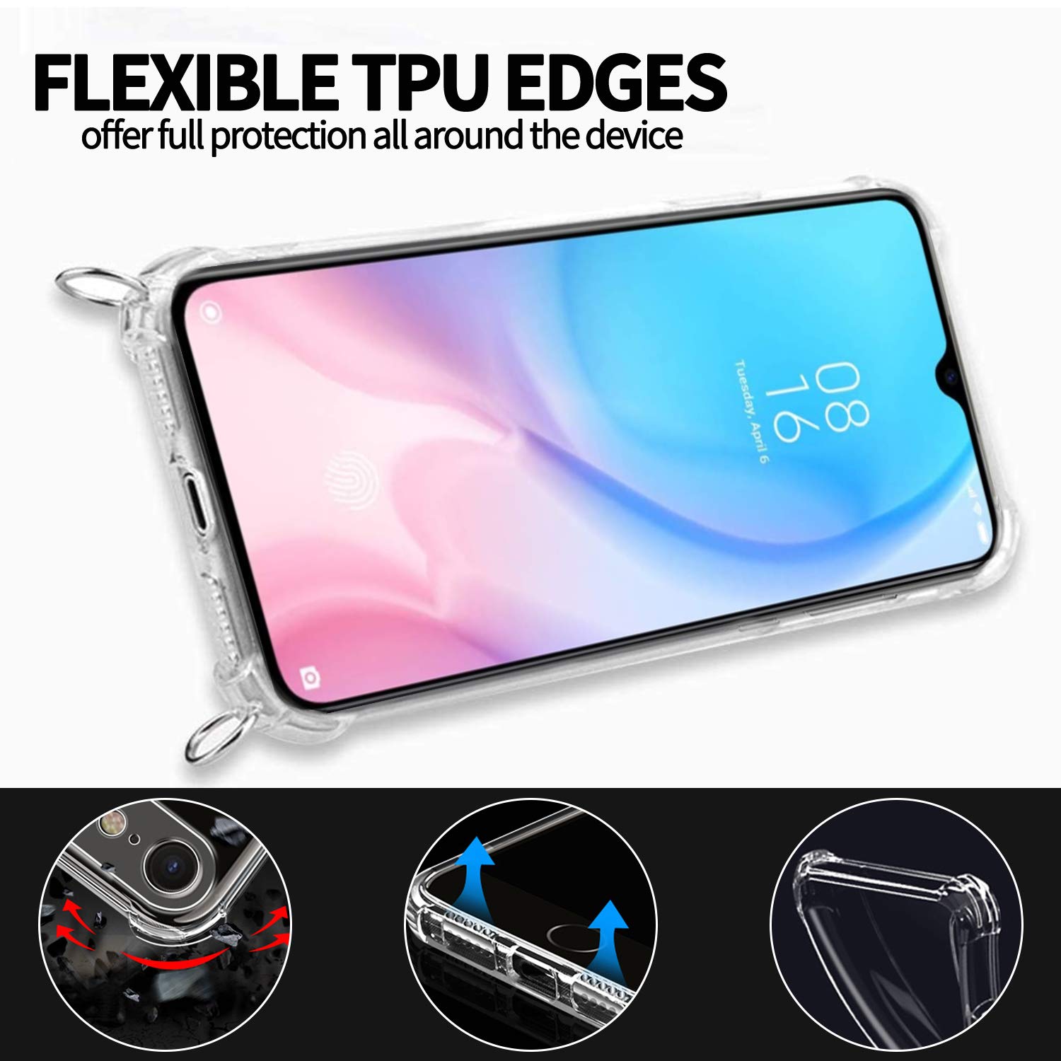 Pnakqil Coque Pour Xiaomi Redmi 12C Avec Cordon, Transparente Silicone