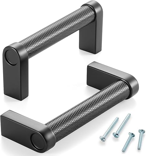 Miniatura 43 de Paquete de 5 tiradores de gabinete de 3–3/4 pulgadas estriado en negro y oro, manijas de gabinete mate en negro y oro cepillado AP1311, herrajes