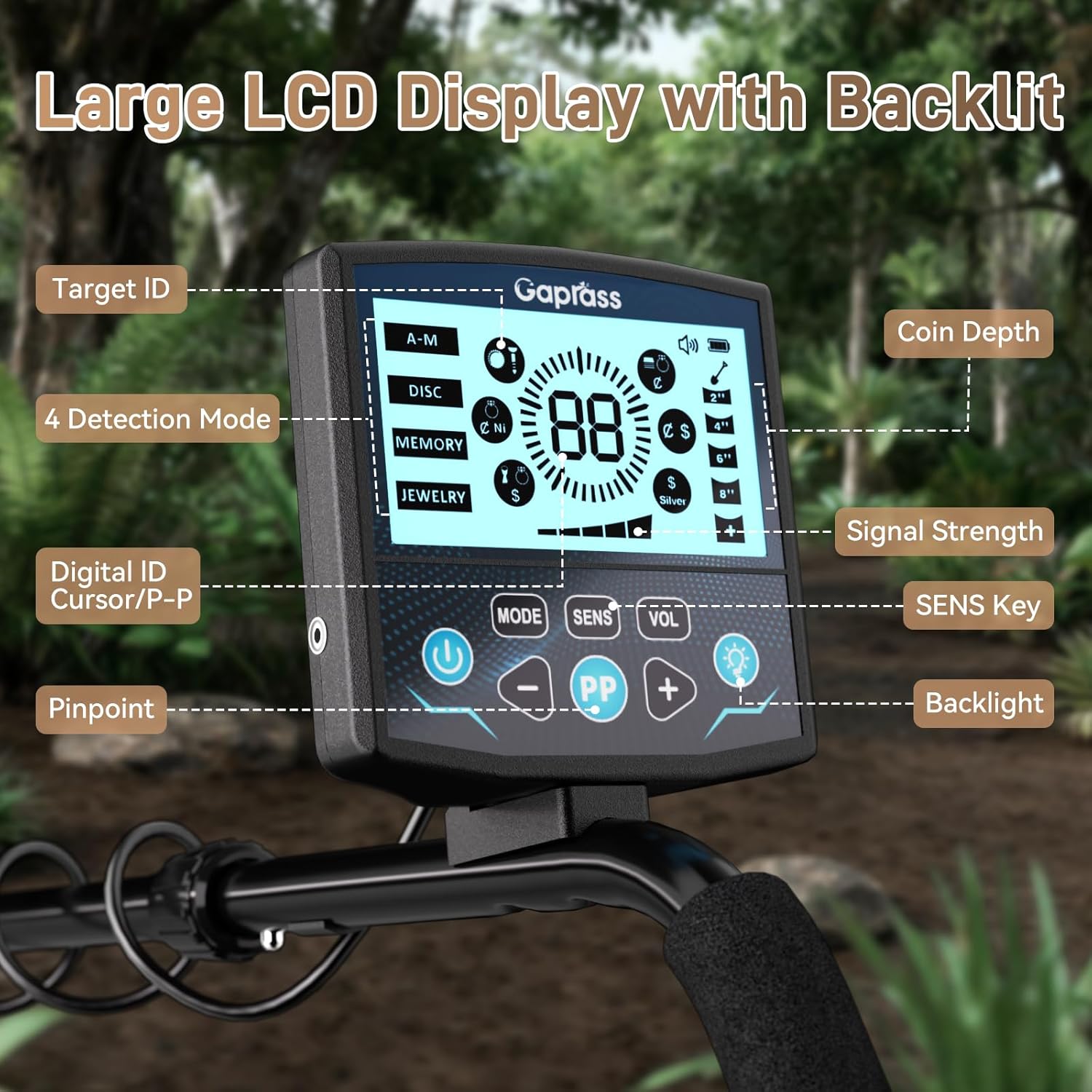 Professional Metal Detector for Adults, High Accuracy Gold Detector kit with 10" Search Coil LCD Backlight, Waterproof 5 Modes & Advanced DSP Chip
