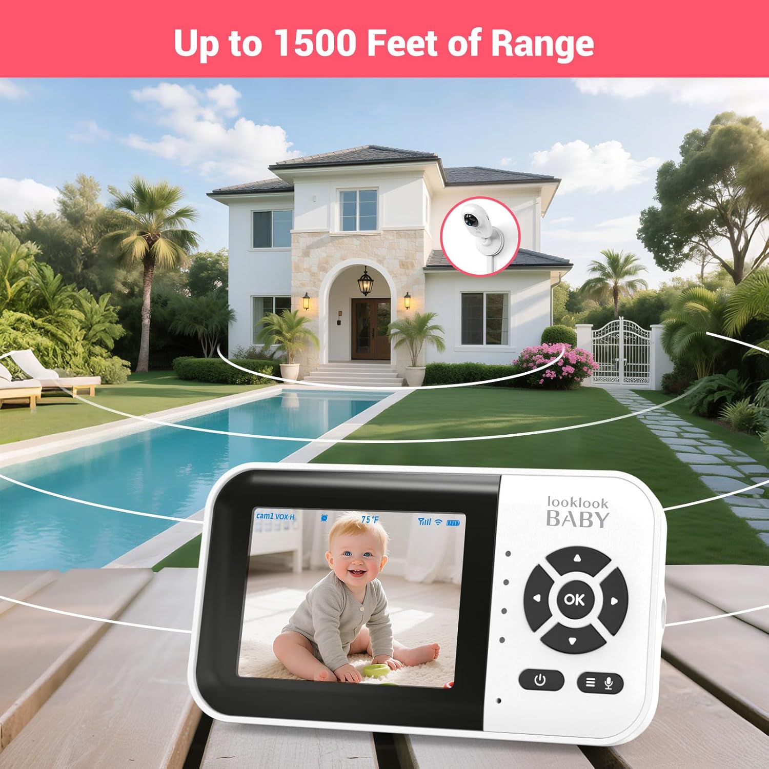 Video Baby Monitor with App & Screen 1080P Camera,Smart AI Cry Detection&Face Detection,8 Lullabies,2 Way Talk,Night Vision,Wall Mount,Support Smart Watch,Temperature Monitoring