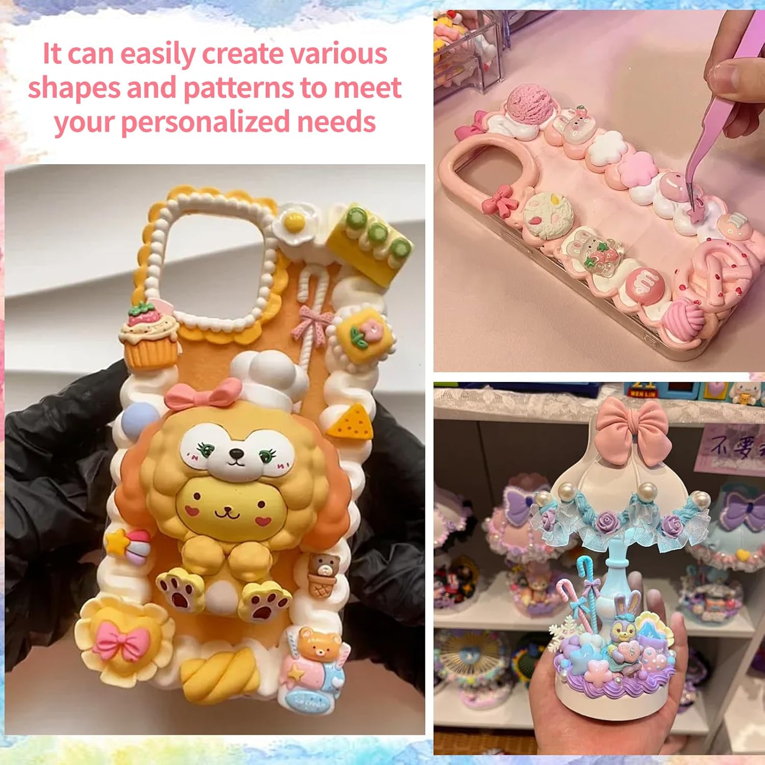 10Pcs 3.5Oz Decoden Cream Kit, Whipped Cream Glue, Deco Cream Equipped with Iron Nozzle, Suitable for DIY Crafts and Phone Case Decoration(Rainbow 10 Colors)