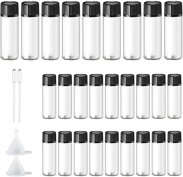 24PCS 5ml Small Sample Glass Vials Transparent Glass Essential Oil Bottle Small Transparent Cute Mini Glass Bottle Empty Sample Containers with Screw Cap
