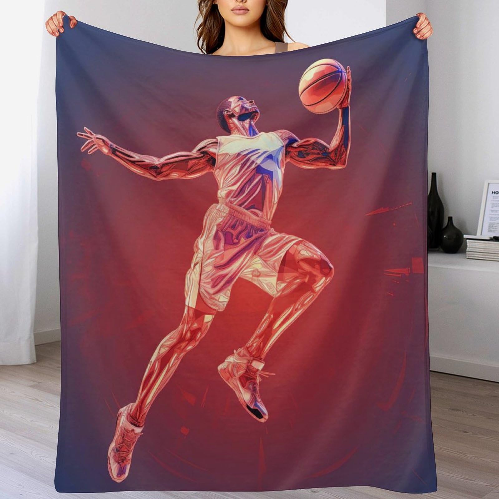 Couverture flanelle basket-ball chaude contre le froid plaid canapé 180x200cm