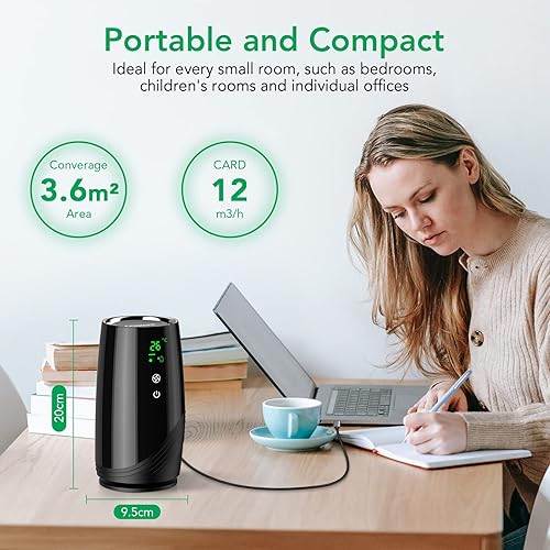 Miniatura 5 de Purificador de aire de escritorio para oficina y dormitorio, filtro H13 True HEPA de 3 capas, filtro compacto con pantalla inteligente de