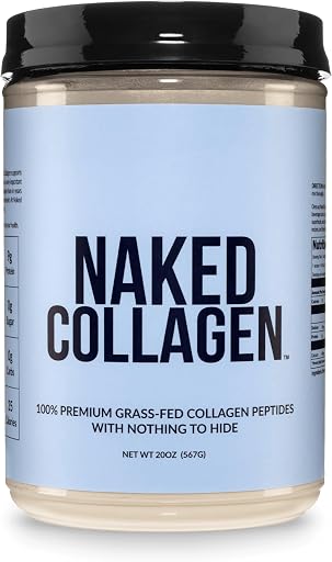 NAKED Collagen Peptides Protein Powder, 60 Servings, Pasture-Raised, Unflavored Grass-Fed Hydrolyzed Collagen Supplement, NSF Certified, Paleo Friendly, Non-GMO, Keto, Gluten Free, 20oz