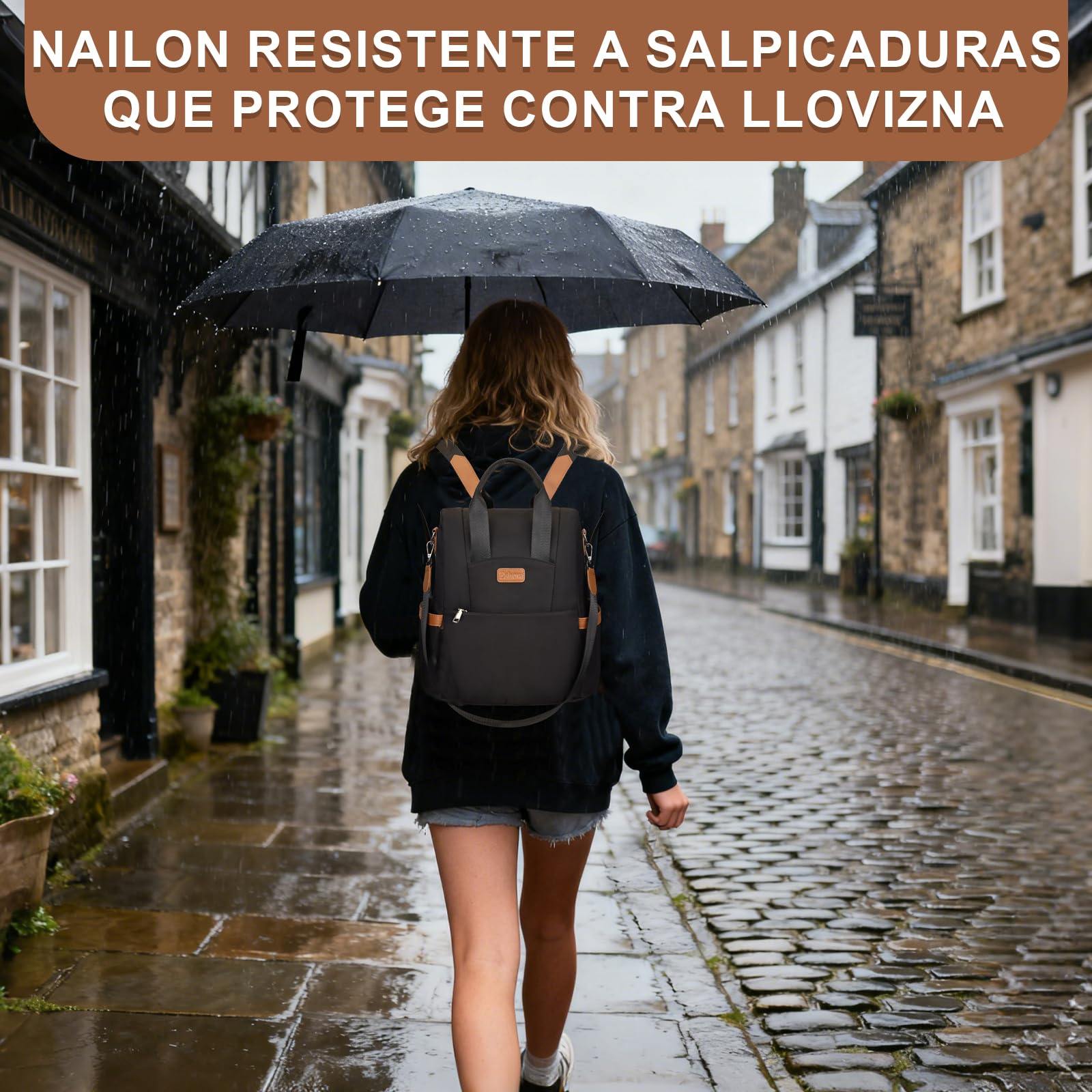 Eshow Mochila Mujer Antirrobo, Bolso Casual con Correa Ajustable y Asa Superior, Bandolera Multifuncional para Uso Diario Trabajo Viaje Escuela Compras y Universidad Negra