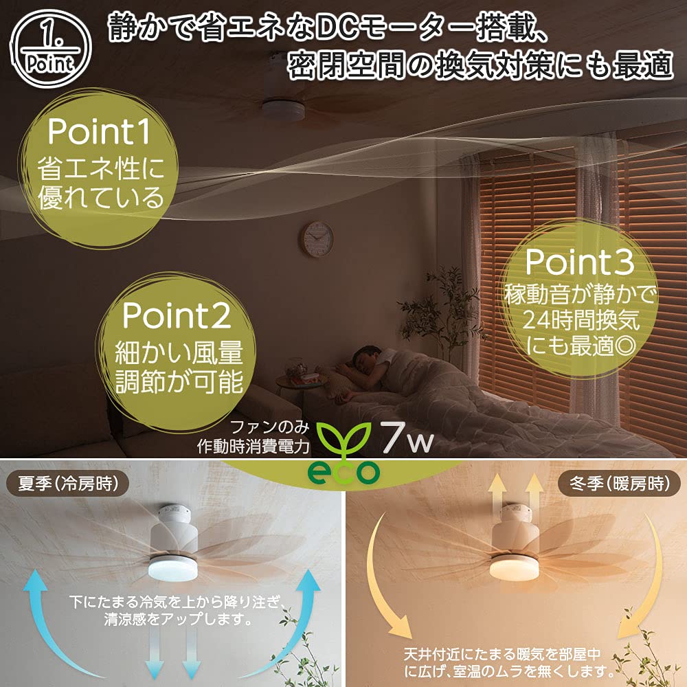 Amazon.co.jp: VENTOTAシーリングファンライト リモコン付 DCモーター 