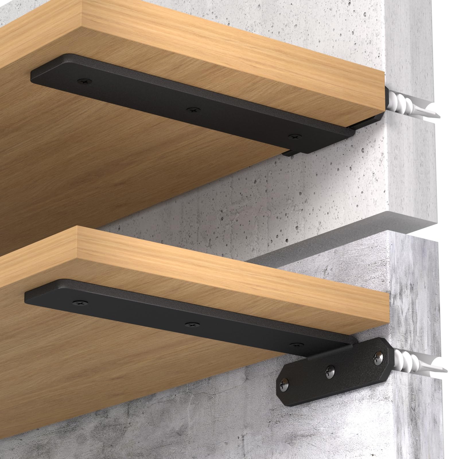TESSTINA 2 Pack Floating Shelf Brackets 20cm, Heavy Duty Wall Brackets 80kg Load Capacity, Shelf Bracket Metal L Support Wall Hanging, Scaffold Board Brackets for Kitchen, Living Room, Garage, Black