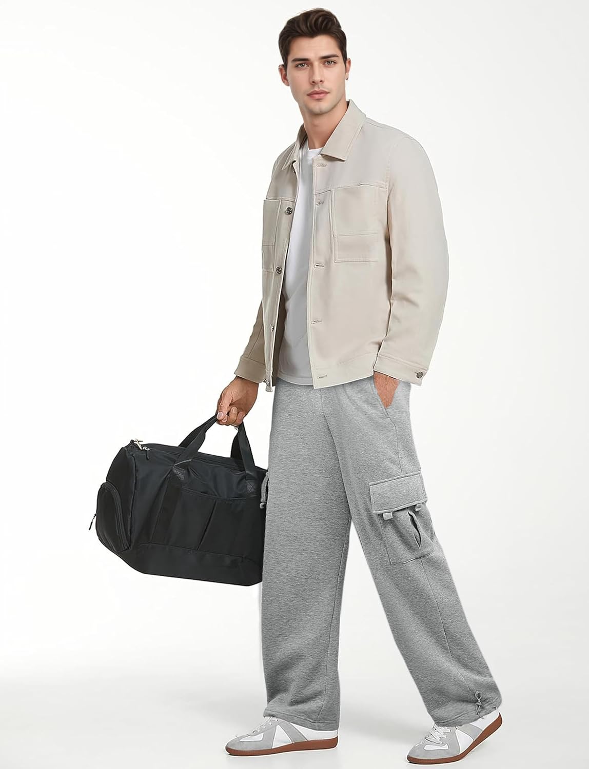 Auxo Mens Sweatpants Open Bottom Baggy Loose Fleece Cargo Sweat Pants Casual Heavyweight Sweatpants with Pockets - Image 8