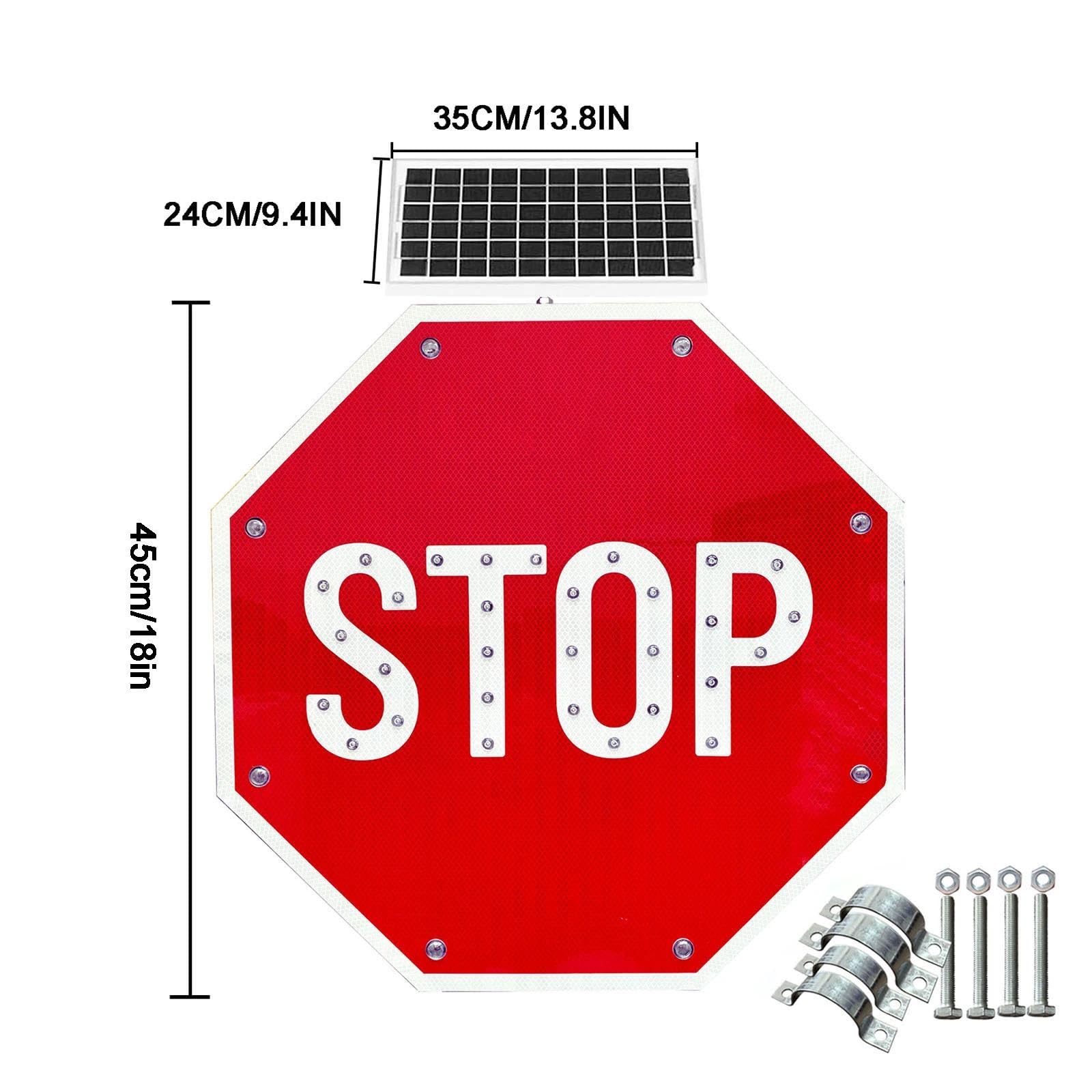 45cm Señal De Stop LED Solar, Señal De Tráfico Reflectante Octogonal Intermitente, Resistente Al Agua IP65, Para Entradas De Vehículos, Cruces Escolares Y Carreteras Rurales(Roja,45cm)