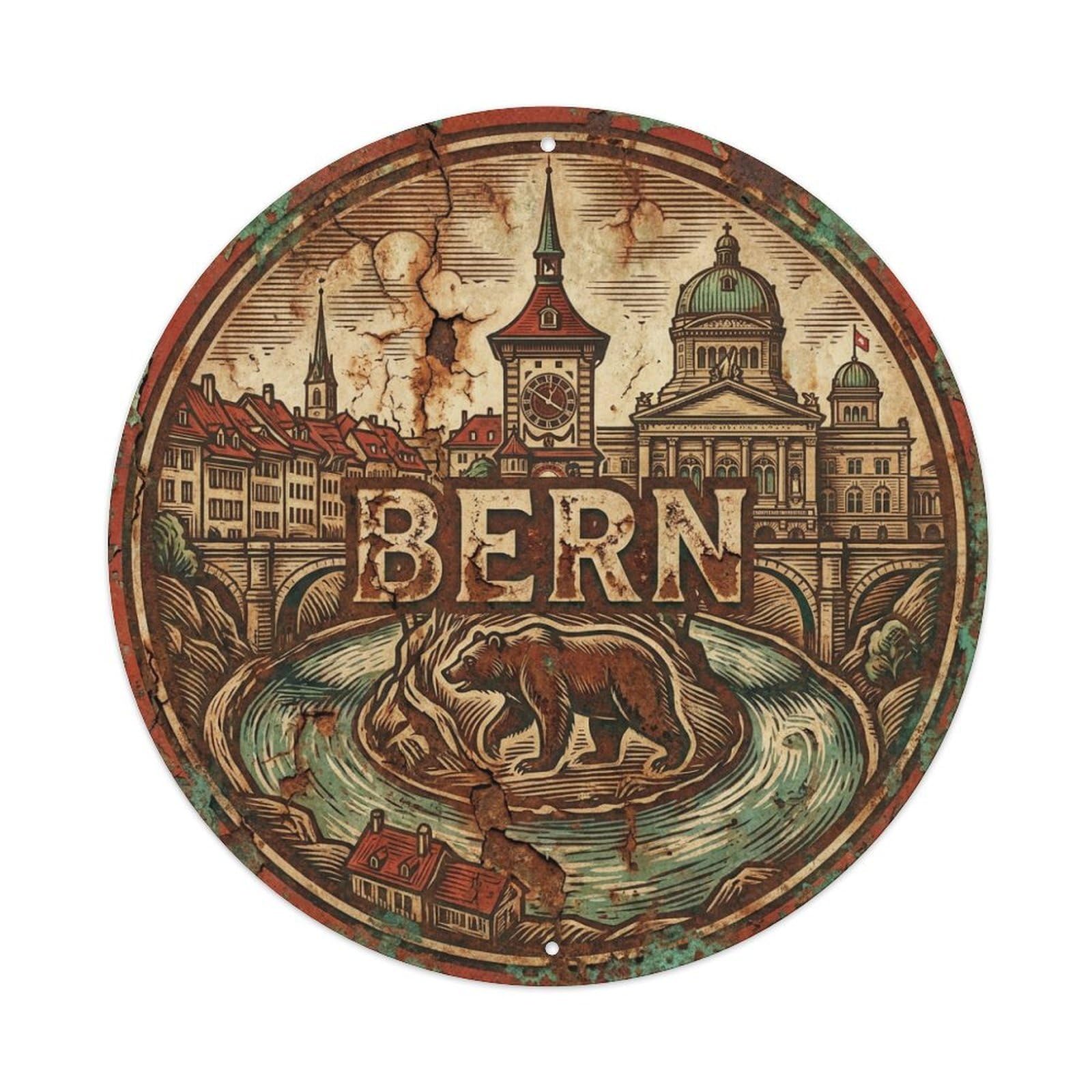 Vintage Travel Switzerland Bern Metal Tin Sign