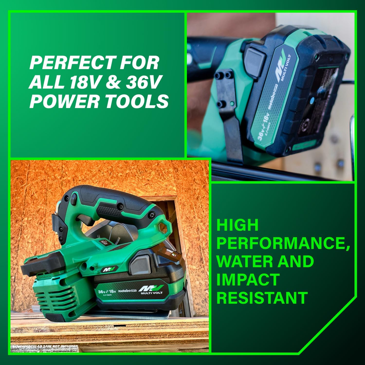 Metabo HPT 18V/36V MultiVolt Lithium Ion Battery, 5.0Ah/2.5Ah, Water & Impact Resistant, 4-Stage Fuel Gauge, Powers All 18V and 36V Tools, Lightweight Design, 2-Year Warranty, 380083M
