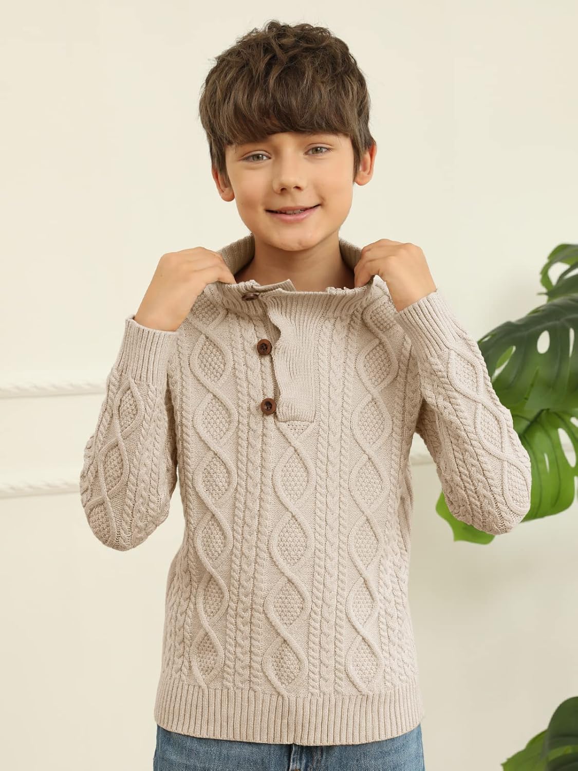 Kingdenergy Kids Sweaters Boys Turtleneck Button Up Cable Knit Winter Warm Long Sleeve Fall Pullover Sweater Tops - Image 3