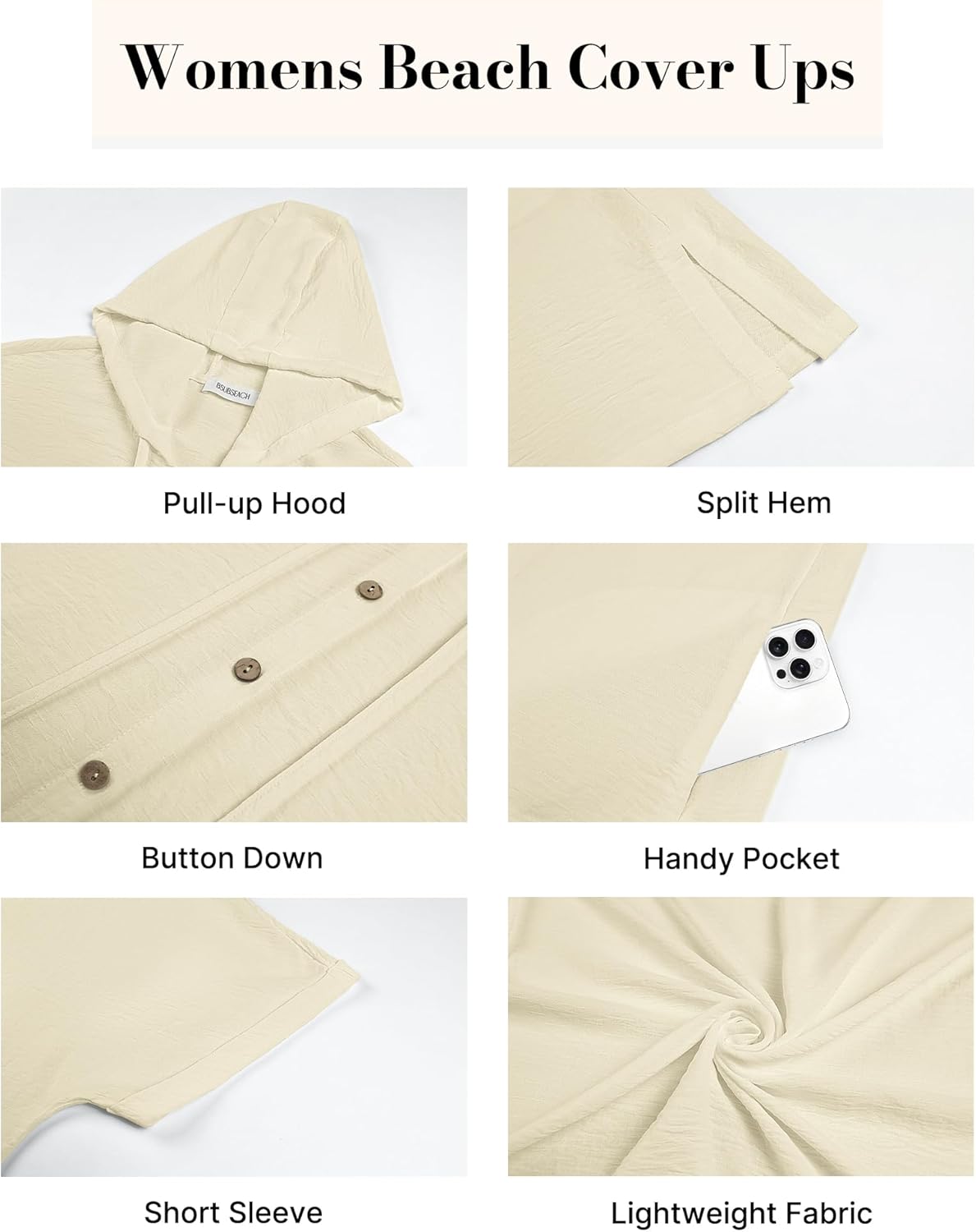 Bsubseach Womens Swimsuit Cover Up Shirt Button Down Short Sleeve Bathingsuit Coverups Hooded Beach Coverup With Pockets - Image 6