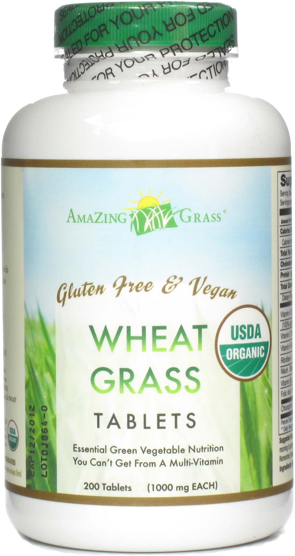 Amazing Grass Wheat Grass Tablets: 100% Whole-Leaf Wheat Grass Powder for Energy, Detox & Immunity Support, Chlorophyll Providing Greens, 200 Count