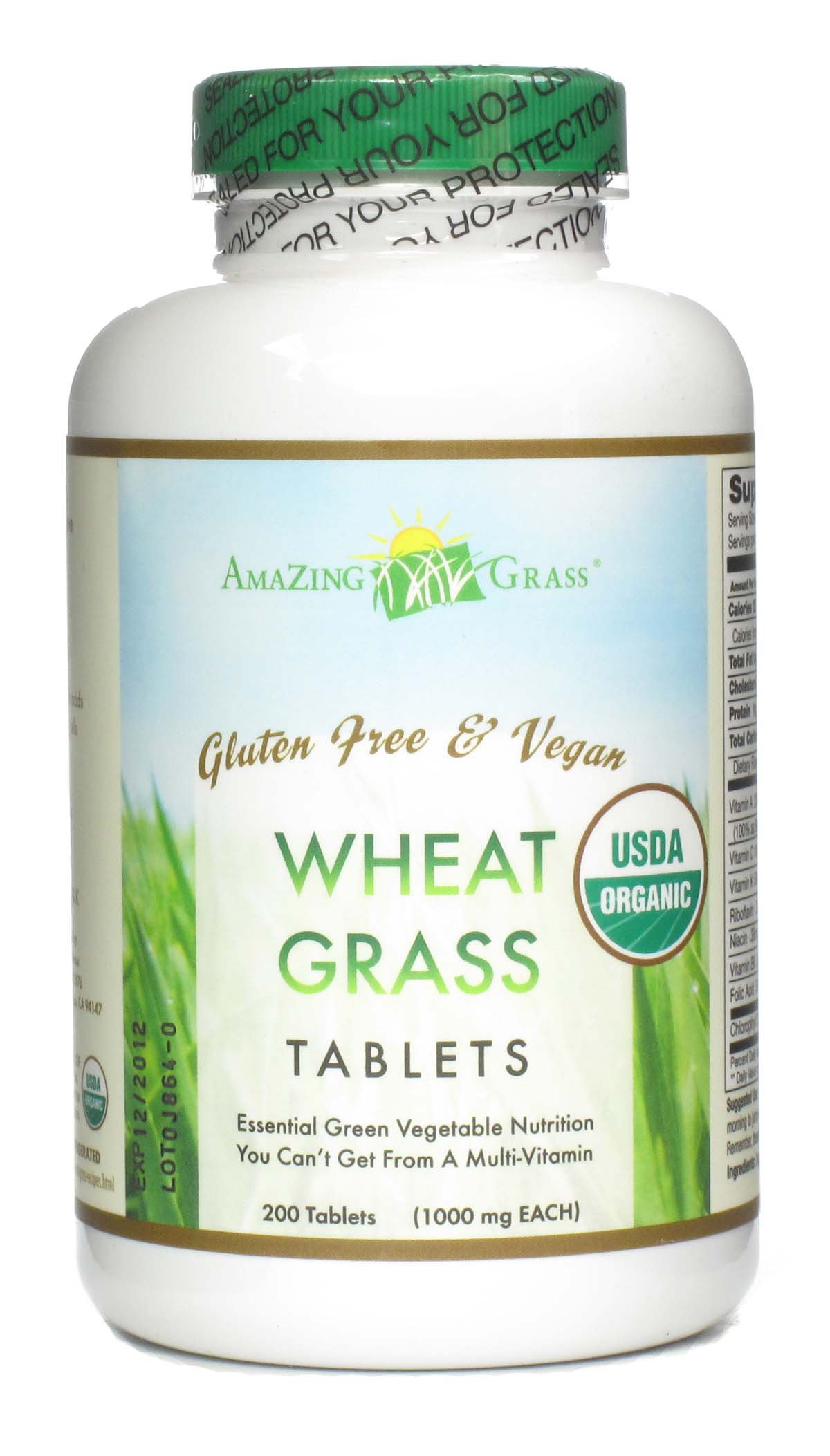 Amazing Grass Wheat Grass Tablets: 100% Whole-Leaf Wheat Grass Powder for Energy, Detox & Immunity Support, Chlorophyll Providing Greens, 200 Count