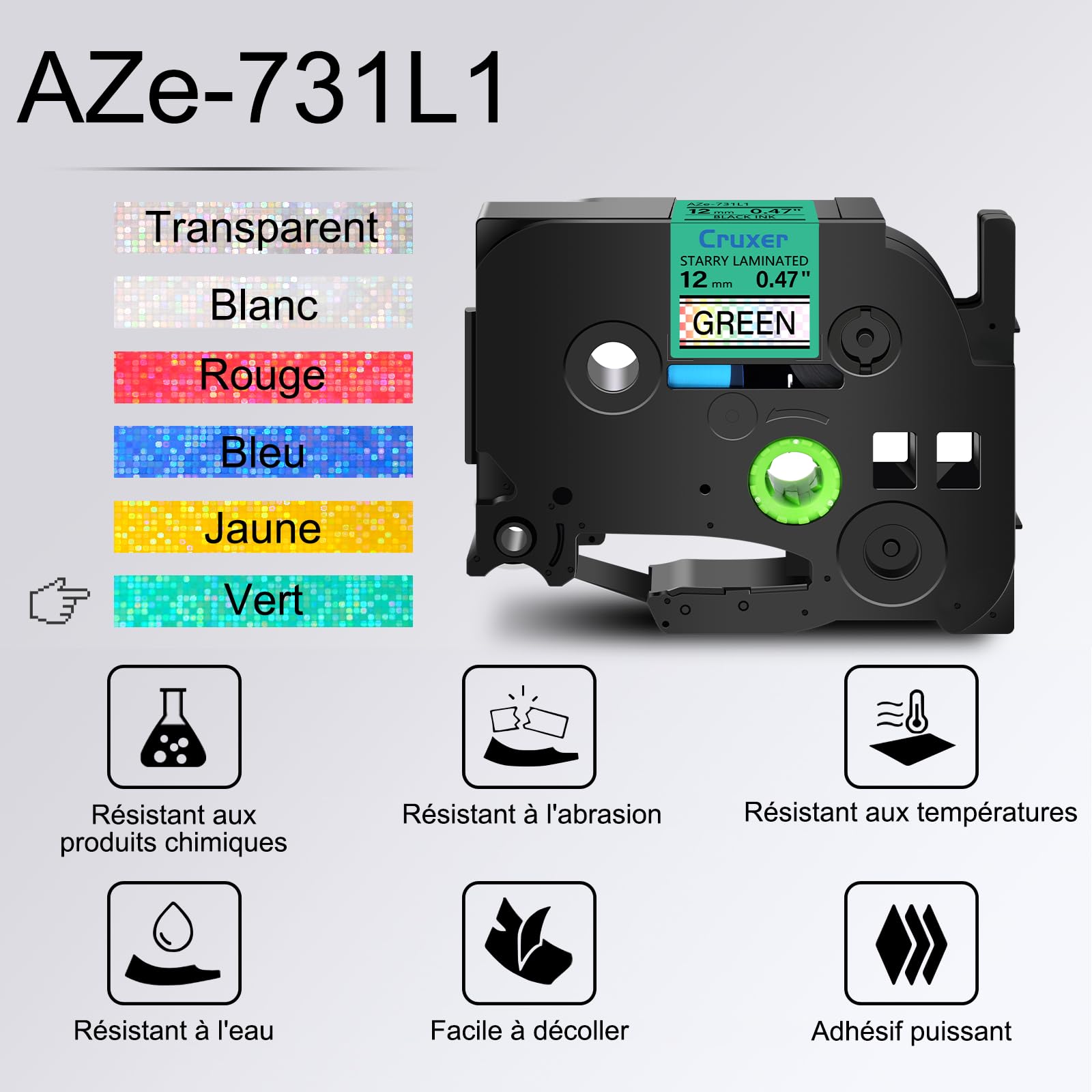 Cruxer Lot de 40 Ruban compatible P-touch TZe-731L1 Noir sur Vert 12 mm