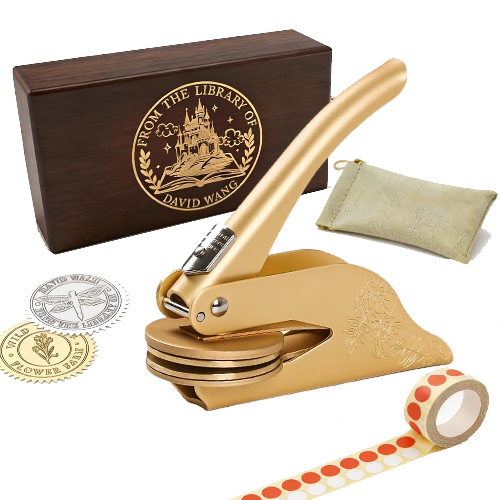 Custom Embosser Seal Stamp, Personalized Embosser for Books, Cards, Embossed Stamp with a Custom Wooden Box, Hand-Held Embossing Stamp for Books Business Cards Paper
