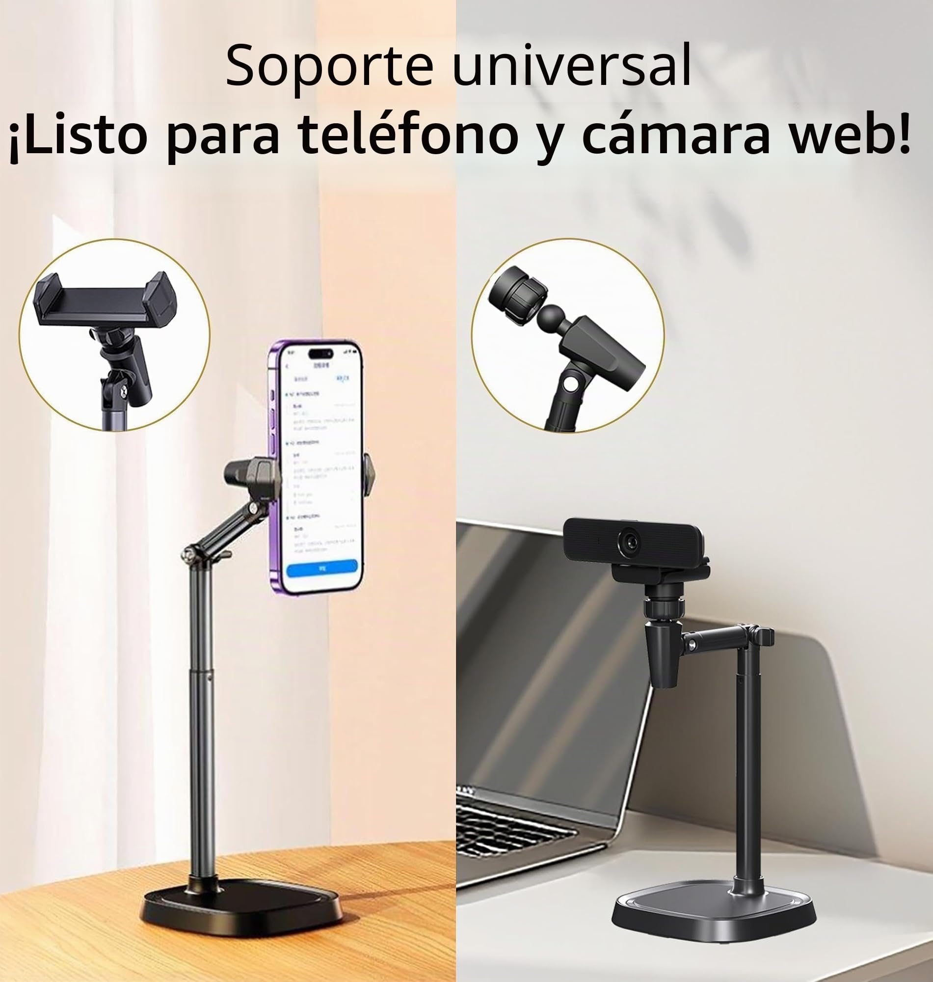 Soporte para cámara web, teléfono celular, C925e, C922x, C922, C930e, C930, C920, C615, Brio 4K, cámara réflex digital, luz derecha 1/4 pulgadas (negro)